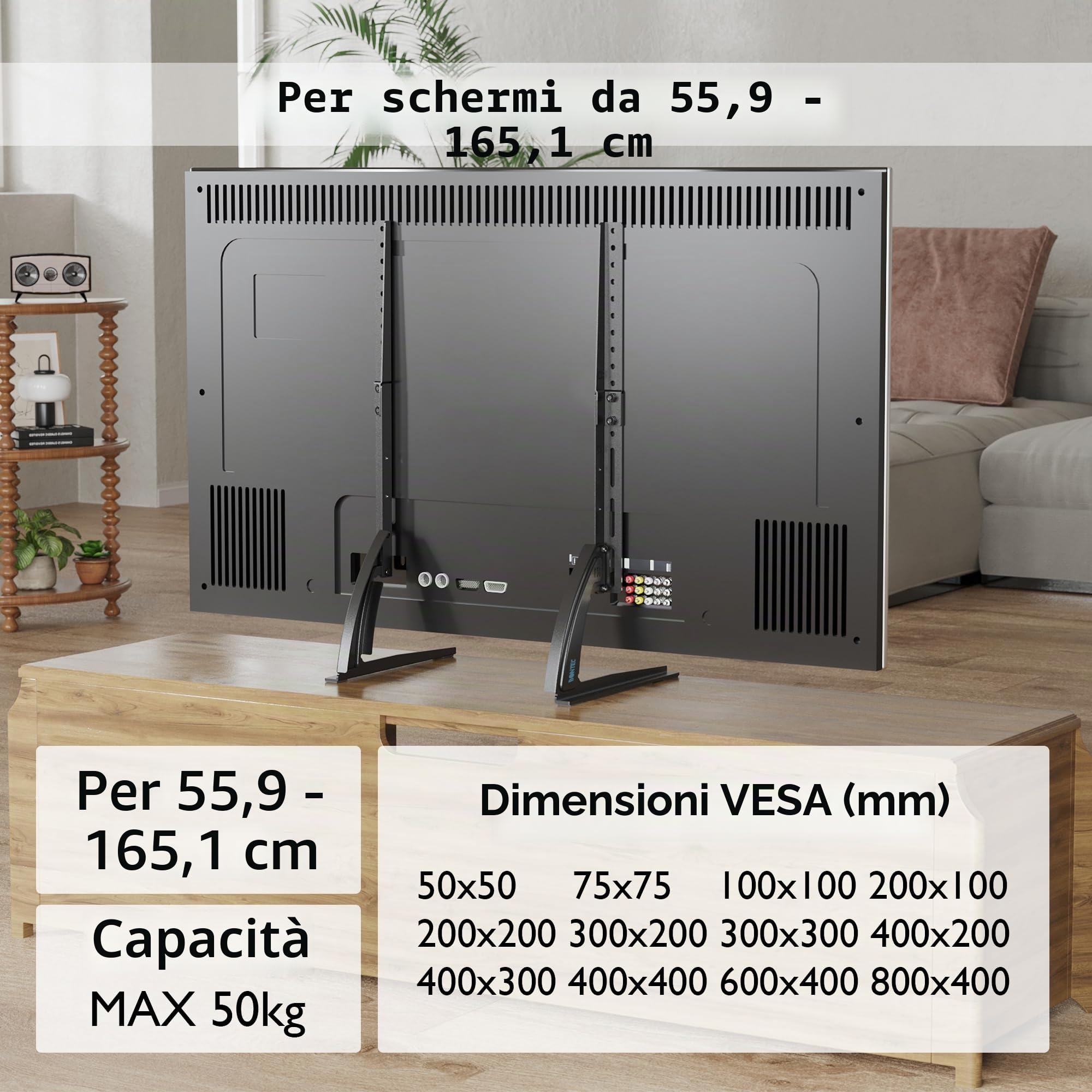 BONTEC Supporto TV Universale 22-65 Pollici VESA 800x400 mm Regolabile 50 kg