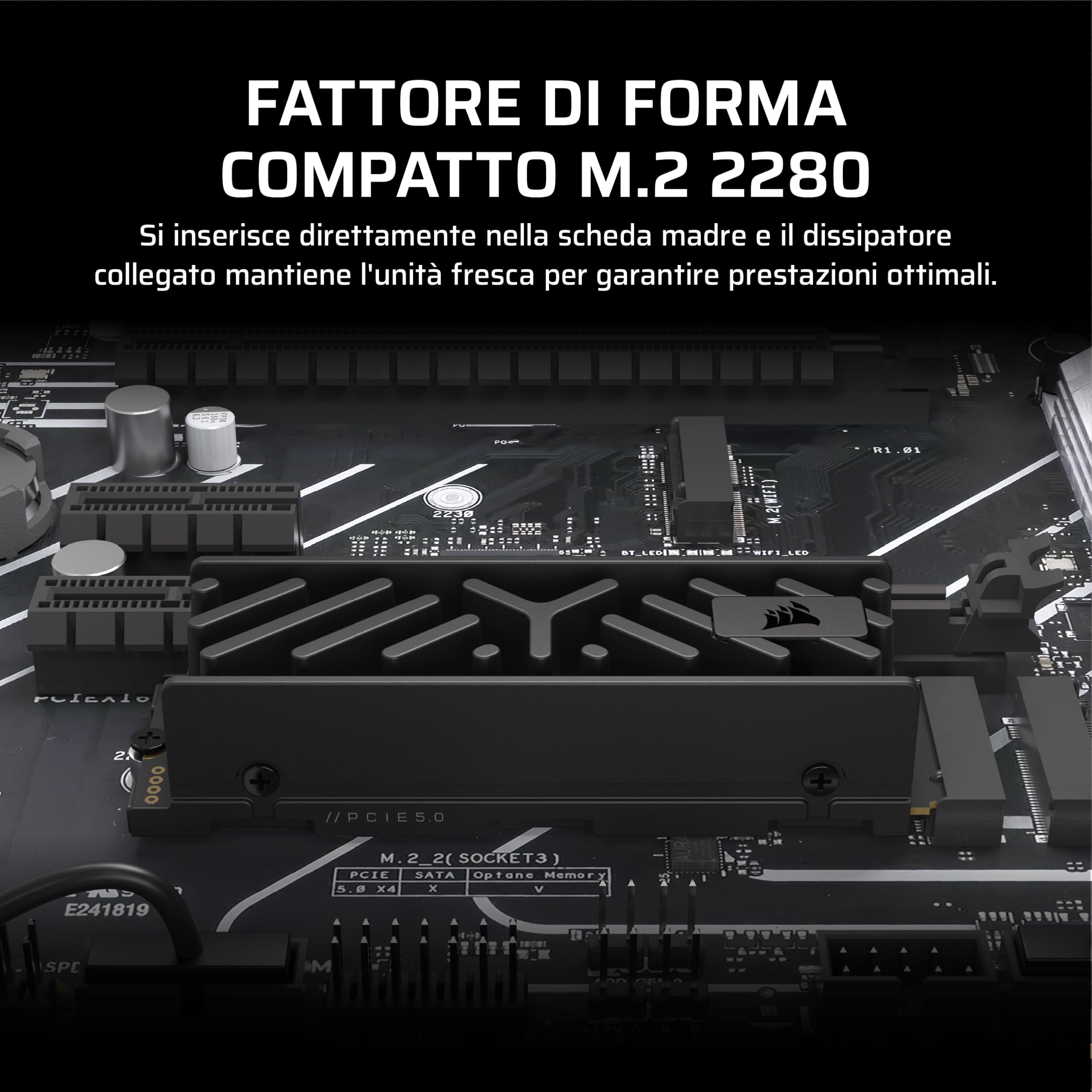 CORSAIR MP700 ELITE 1TB PCIe 5.0 x4 NVMe M.2 SSD – Dissipatore in Alluminio Incluso – Fino a 10,000MB/sec – Alta Densità 3D TLC NAND – M.2 2280 - Compatibile con DirectStorage – Nero