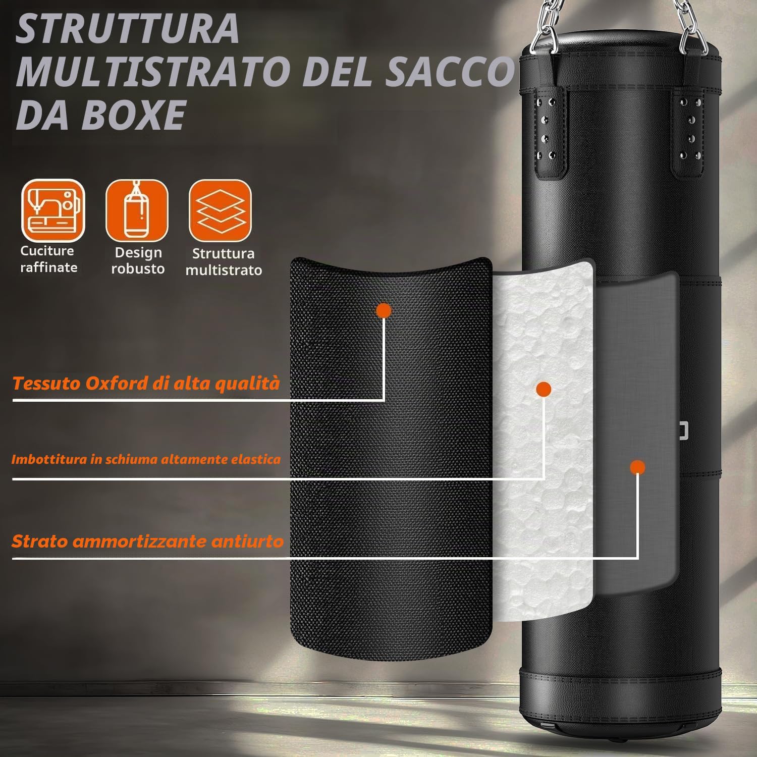 Sacco da Boxe per Adulti Set Completo, 120cm Sacco da Punching Pesante con Guantoni da 12 oz, Bende per Mani 5m, per MMA Karate Taekwondo Boxe Allenamento Casa Palestra - Da Riempire