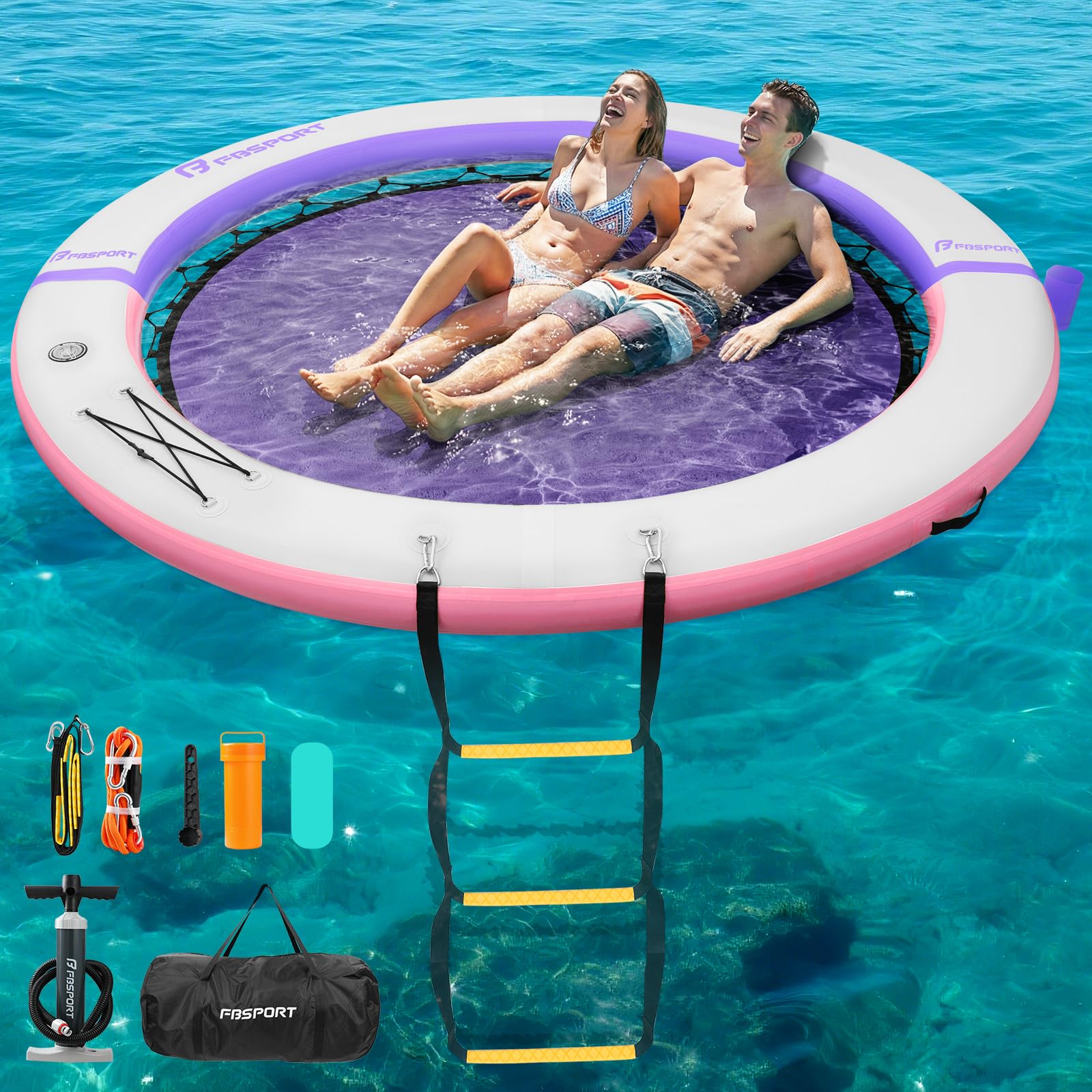 FBSPORT Schwimmende Insel für mehrere Personen, runde Schwimmplattform mit Getränkehalter, strapazierfähige Schwimminsel für See, rutschfeste Schwimmplattform für Pool & Meer, wahlweise 6/8/10 Fuß