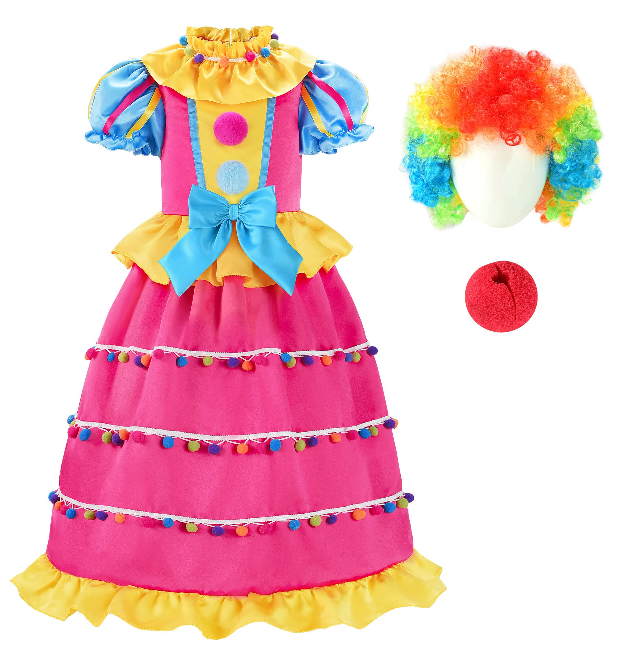 ReliBeauty Toddler Clown Costume for Kids Girls Circus Costume with Wig