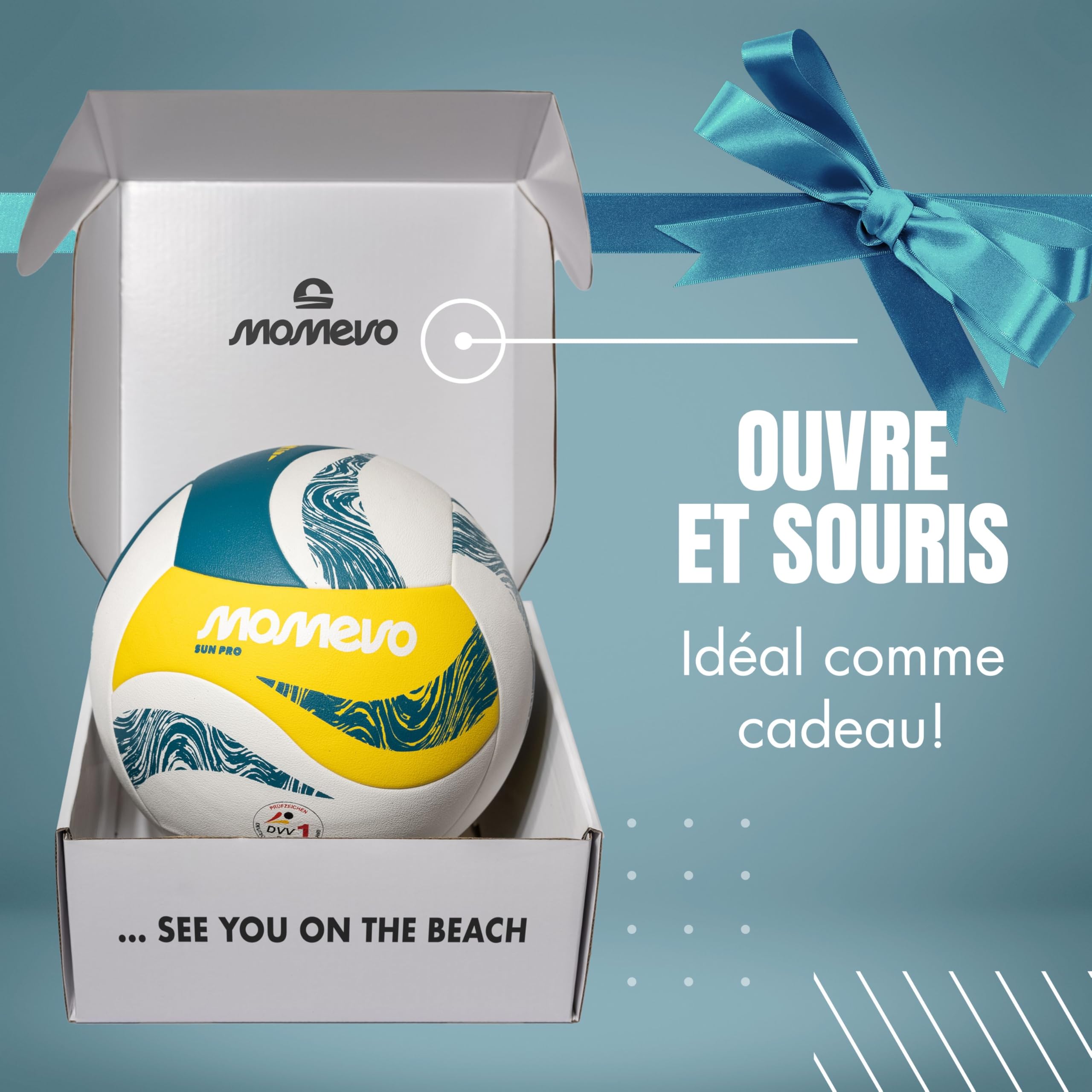 SunPro Ballon Beach-Volley, Taille 5, DVV | Ball de beach-volley officiel, Surface douce, certifié DVV, idéal pour plage, sable, sport extérieur et cadeau