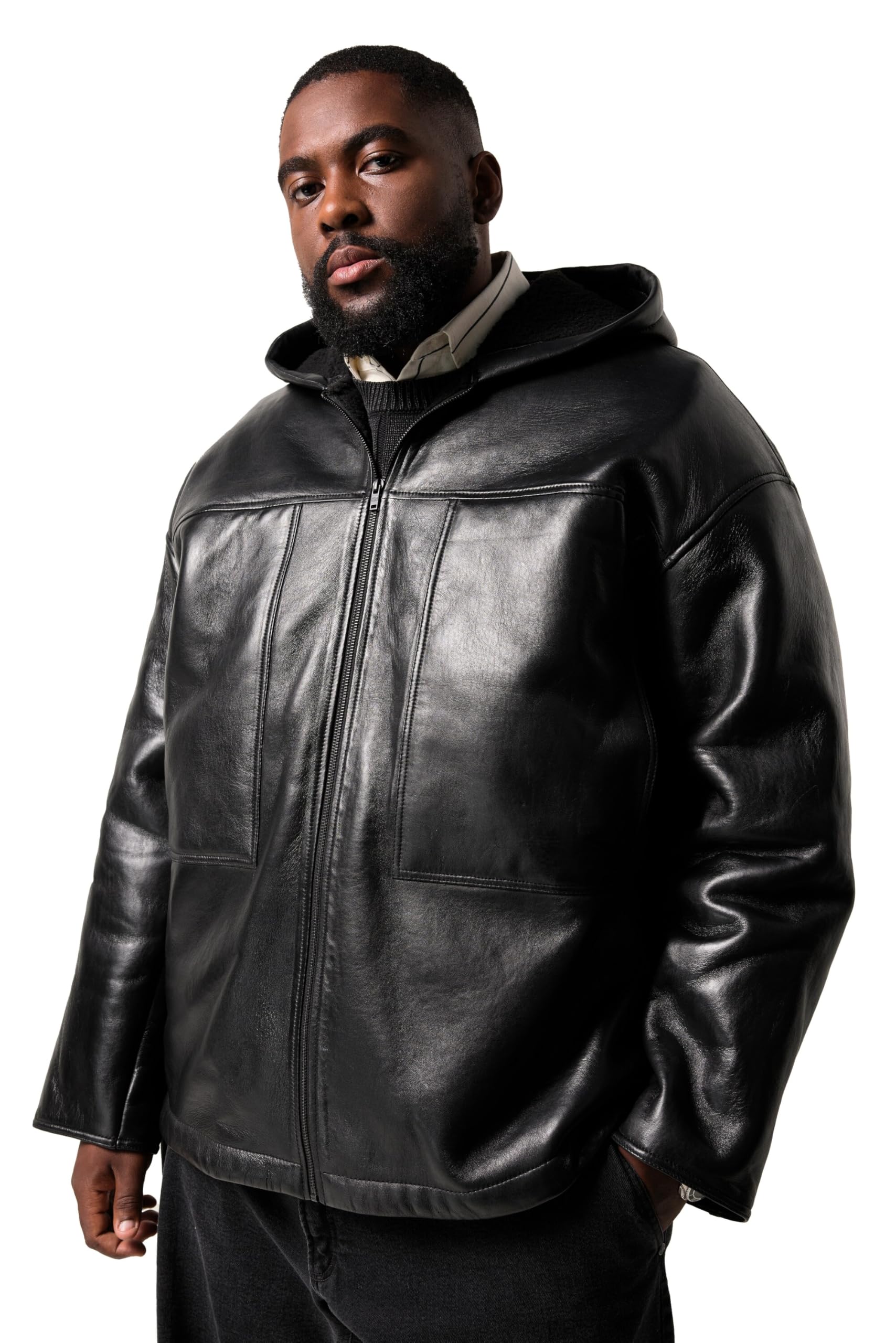 STHUGE Lederjacke, Lammnappa-Leder, Kapuze, Teddyfutter 842332