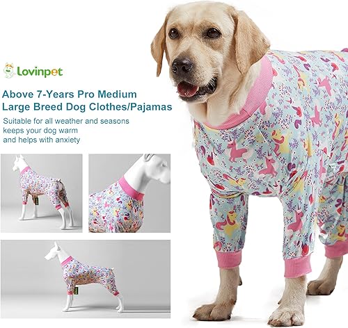 Miniatura 8 de LovinPet Pijama de perro de raza grande, pijama de punto elástico ligero para perro, pijama de perro con estampado de espuma de mar, pijama para
