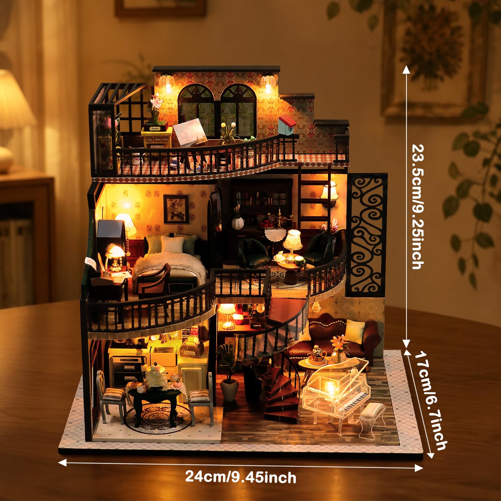 Cuteefun Casa en Miniatura para Montar, Casa de Munecas Miniatura con Muebles, Kit de Casas de Manualidades DIY con Herramientas, Idea de Regalo Creativa (DesváN De La Vendimia)