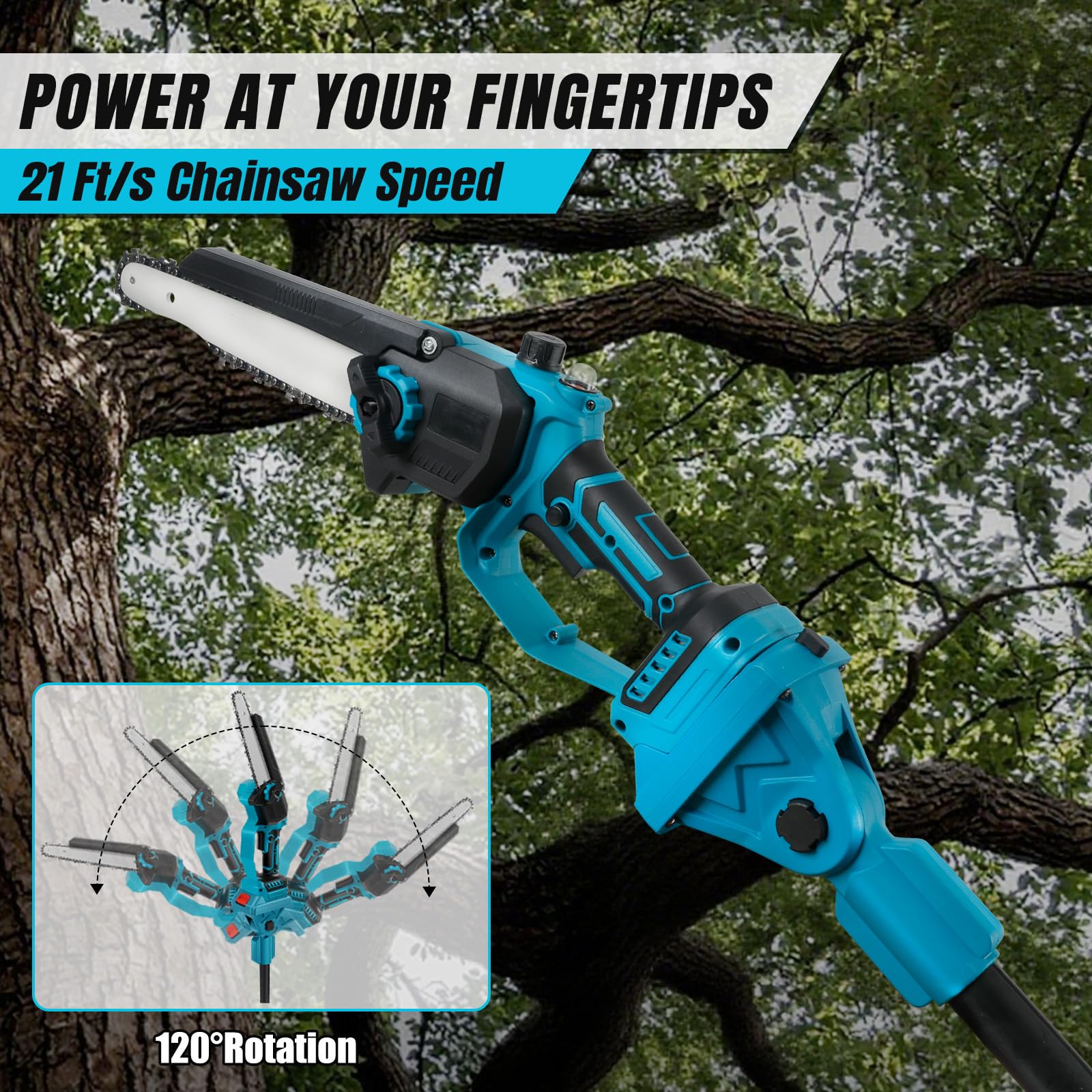 Motosega Telescopica A Batteria 8 Pollici – Compatibile Makita 18V, Asta 2,5m, Motore Brushless 1000W, Altezza 4,5m