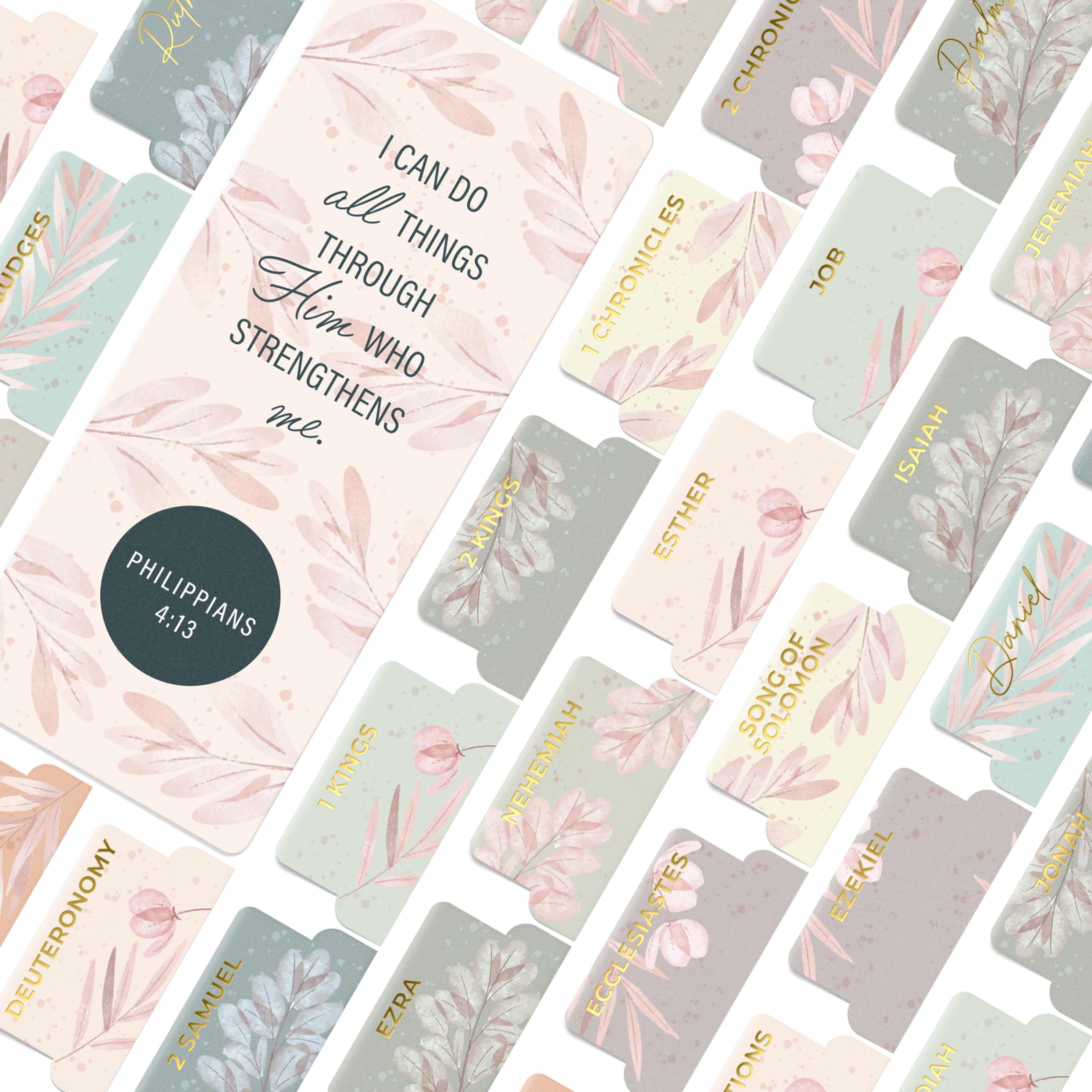 OFFILICIOUS Boho Floral Bible Tabs Pink for Catholic Bible - 100 Gold-Foiled Bible Stickers for Woman Study Bible, Bible Study Accessories - Bible Gifts, Bible Bookmarks, Bible Journaling Supplies โ image 1