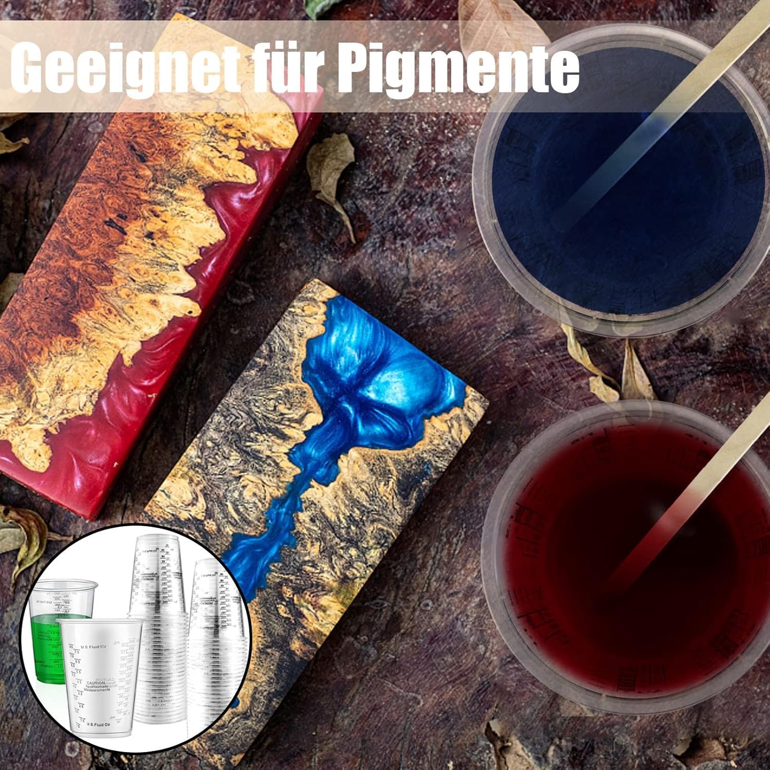Tibapla Kunststof maatbekers van 30 ml, 40 stuks, 30 ml, klein plastic met 50 stuks houten stokjes, mengbekers, verfmengbekers, herbruikbaar, voor laboratorium, epoxyhars, koken en schilderaccessoires