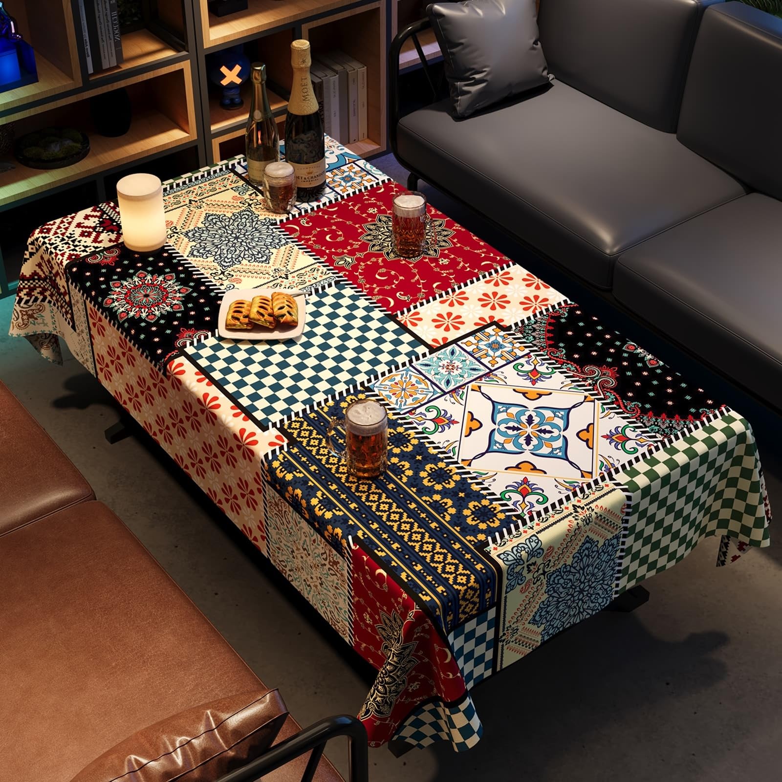 Mantel rectangular para mesa, diseño de flores, multicolor, PVC, 100 x 180 cm