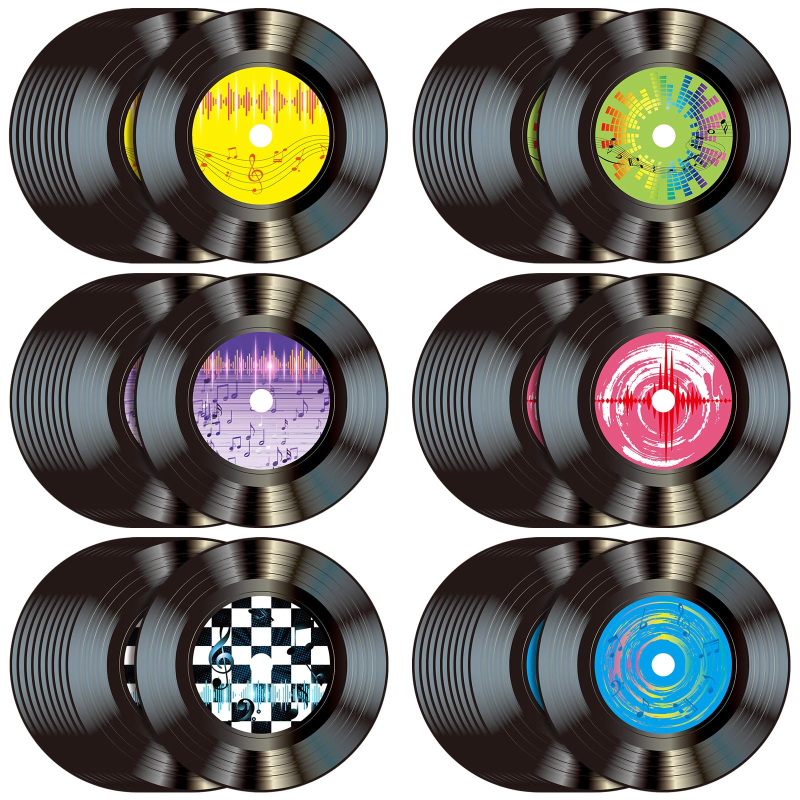 FillTouch 60 Pcs 13'' 1950's Rock and Roll Vinyl Record Placemat Vintage Musical Theme Table Place Mats Paper Round Disposable Placemats 50's Theme