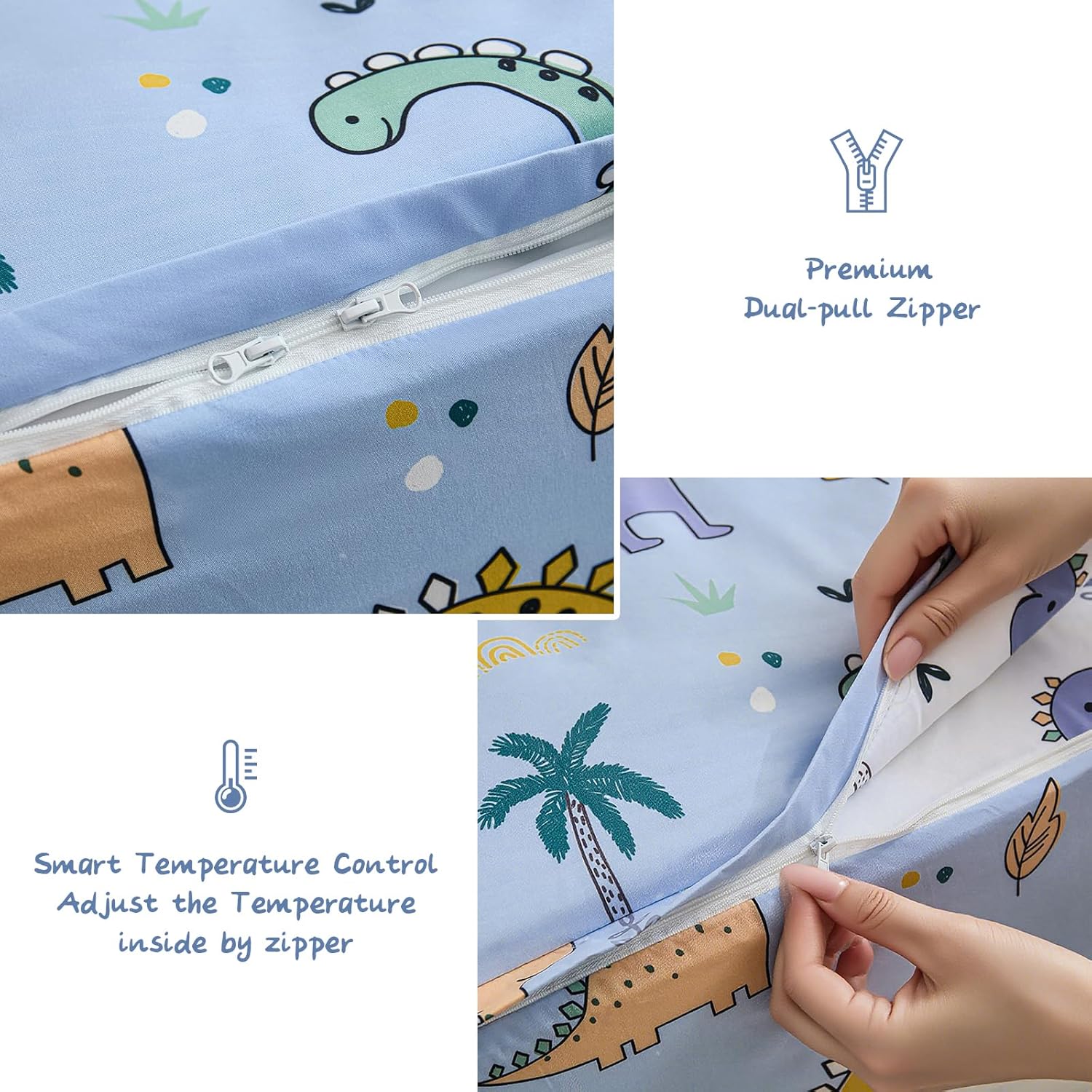 Anibedding 3Pcs Zip Up Bedding Comforter Set for Boys, Light Blue Dinosaur All in One Zipper Twin Bedding Set with Pillowcase for Kids - Image 5