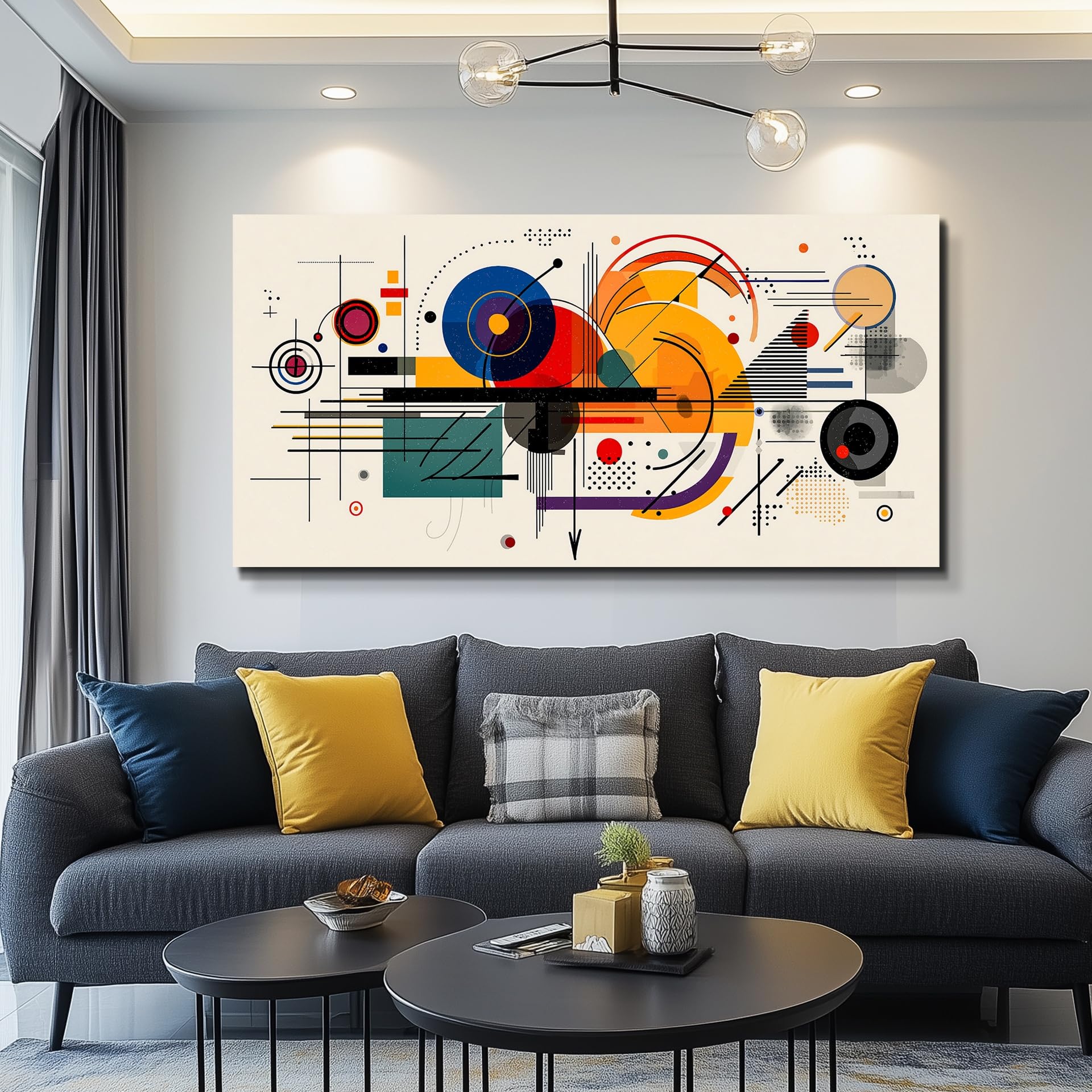 Condition photo showing New/Like New for wlwbinting abstract geometric wall art,bauhaus style color block canvas print, mid-century modern decor for living room bedroom office,minimalist paintings pictures home decor artwork ready to hang