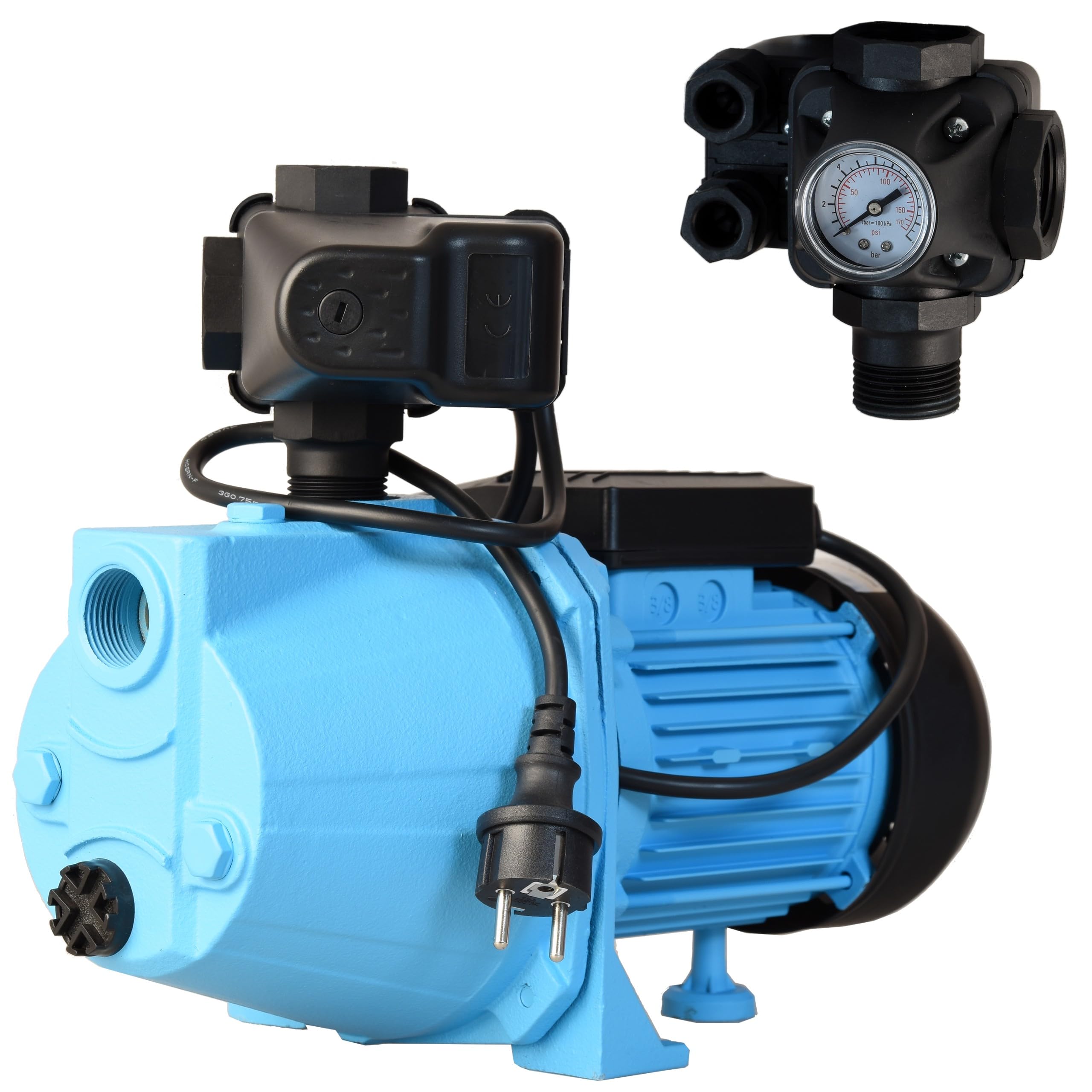 Pompe à Eau SET 100S avec Équipement Intégré - Pompe d’arrosage (1100 W, 3600 l/h, Hauteur de Refoulement 50 m) - un Pressostat Moderne - Pompe de Surface pour le Réservoir - pour Pelouse, Jardin