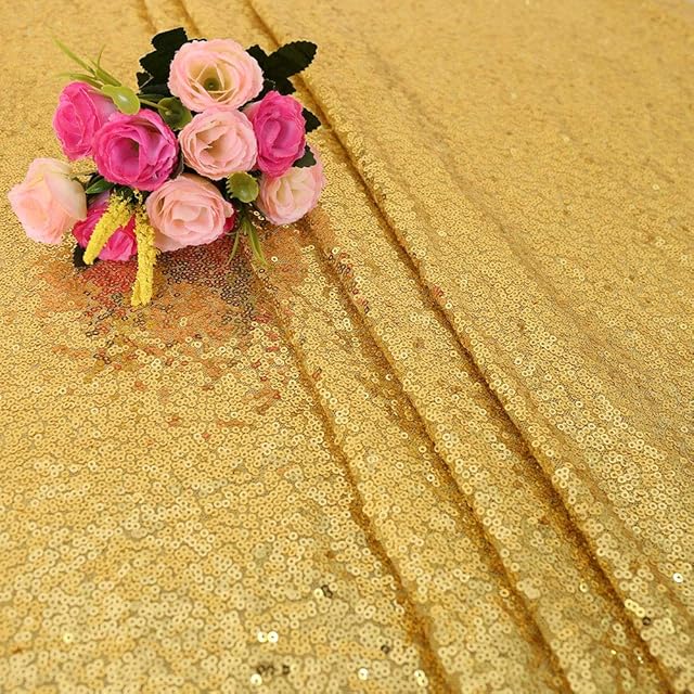 Zdada 1 Yard Gold Sequin Fabric material- 36"x48" Sparkly Sequin Tablecloth Party Glitter Table Runner Wedding Curtain Decoration