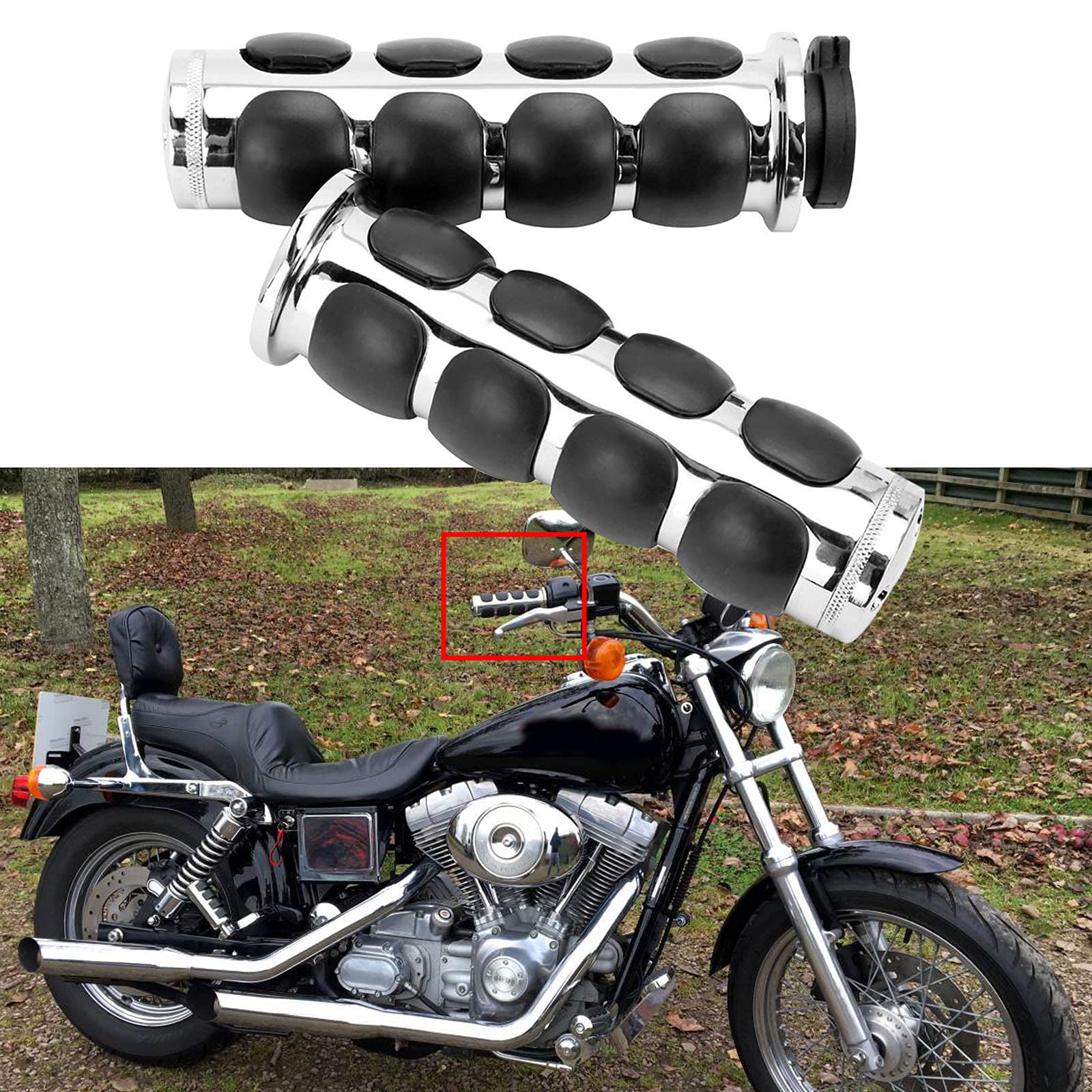 Pair of 1" Dual Chrome Motorcycle Bar End Hand Grips Handlebar Compatible with Cruisers Harley Yamaha Suzuki
