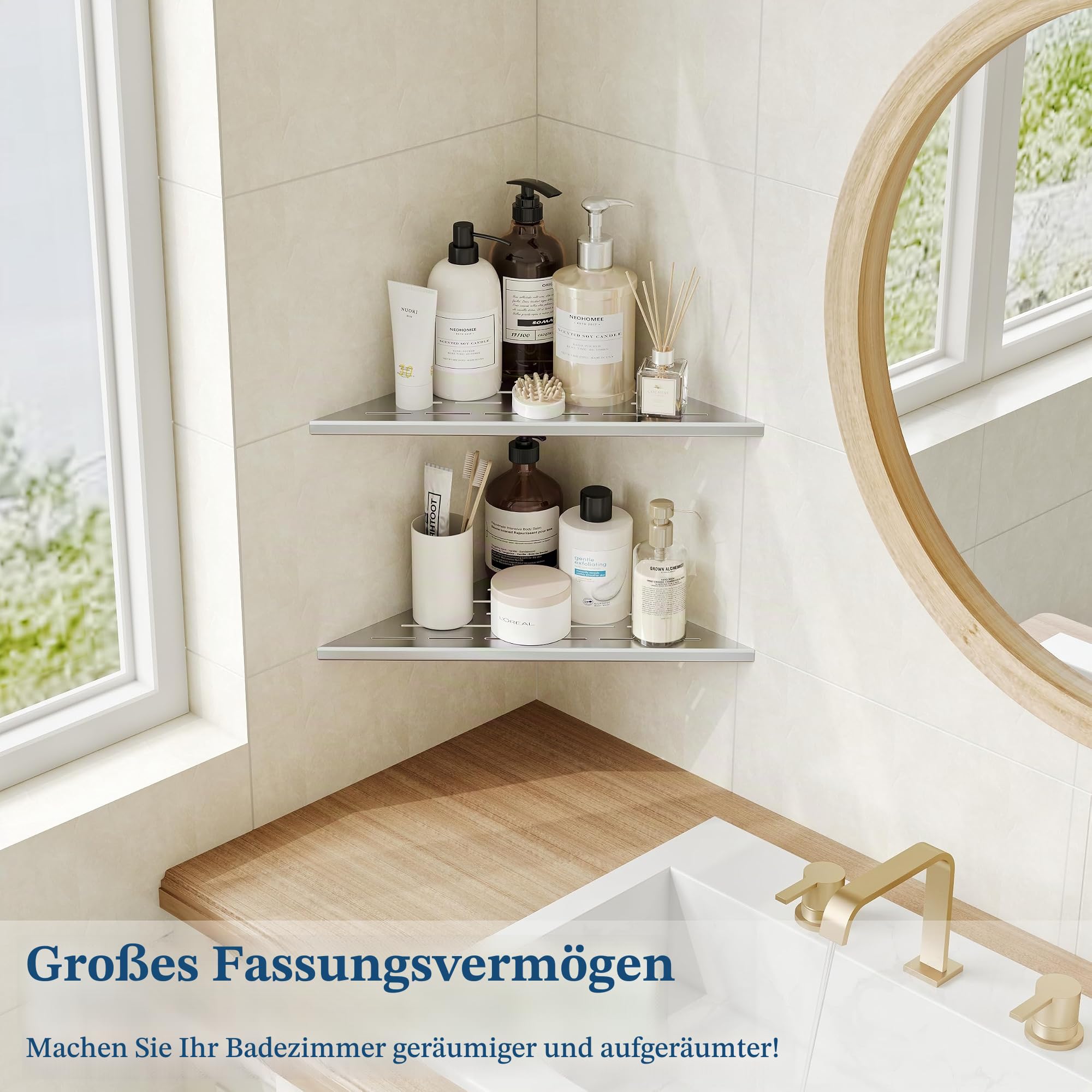 Neodrain Duschablage Ecke Edelstahl Duschregal 305mm Eckregal Dusche mit Fugenentferner Werkzeug für Badezimmer, Küche, 2 Stück