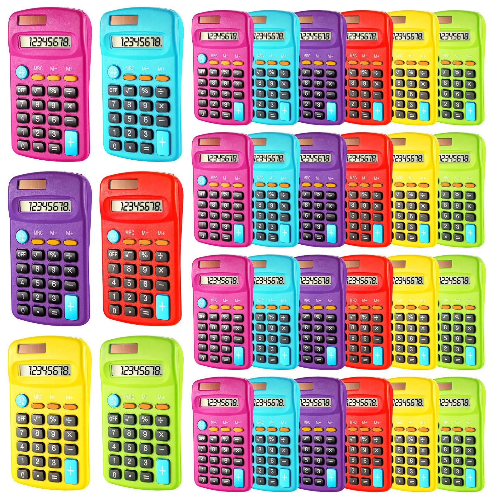 Weewooday 30 Pieces Pocket Size Basic Calculators Bulk 8 Digit Mini Solar Battery Dual Power Calculator for Desktop Home Office School Students Kids,