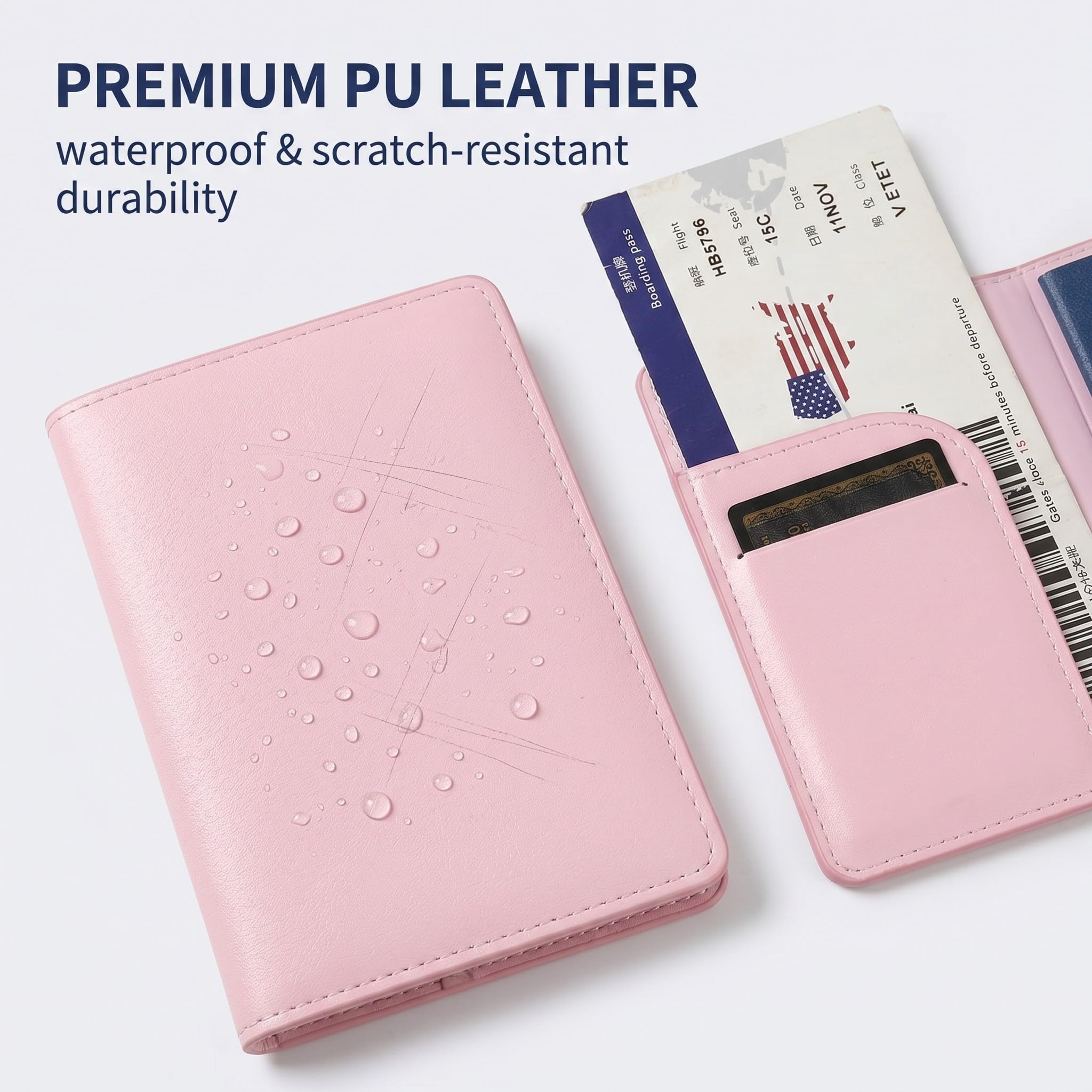 MKEAWUU Custodia Passaporto, 4 Pezzi In Pelle Pu, Colori Blu, Viola, Rosa Chiaro, Bianco, Formato Standard, Per Carte E Documenti