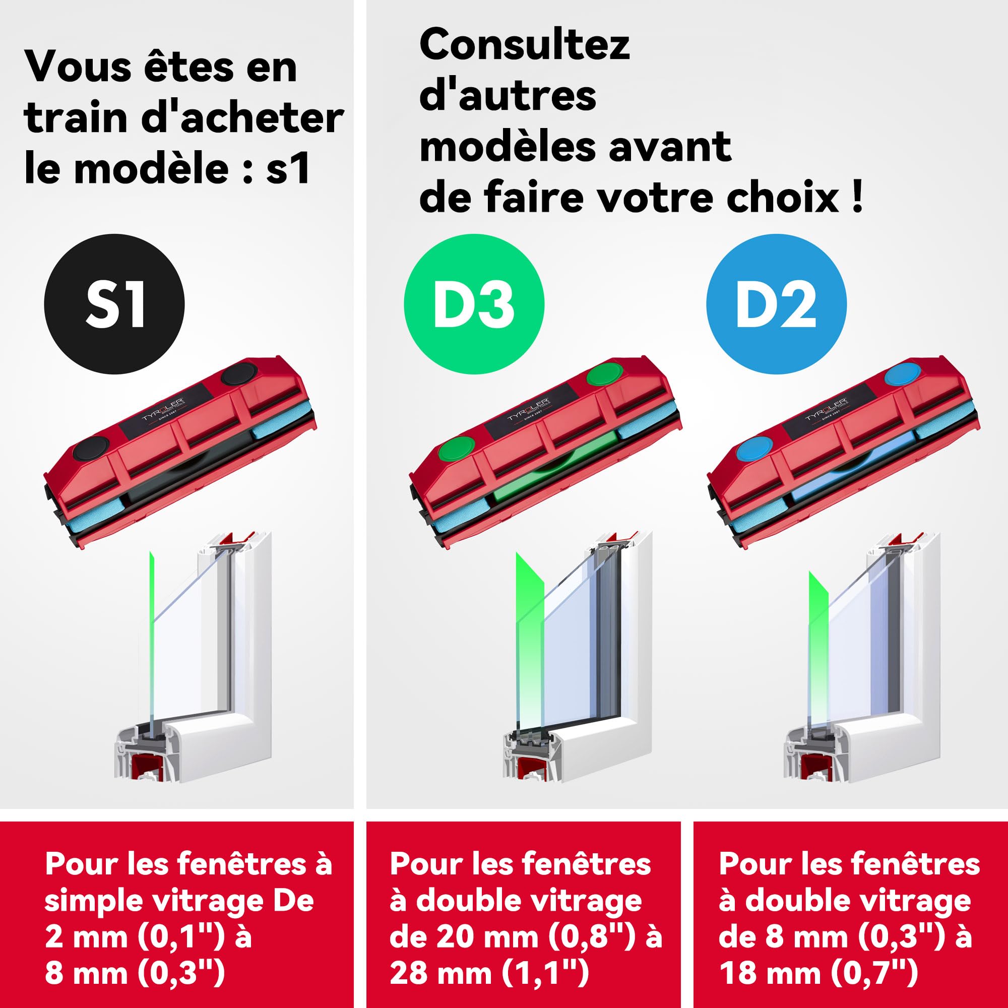 Tyroler The Glider S-1 Lave Vitre Magnétique | 2-8mm d'Épaisseur - Nettoyeur Vitre Magnétique pour Fenêtres | Lave Vitre Aimanté | Nettoyage Vitre Magnétique | Nettoyeur Vitre Aimanté