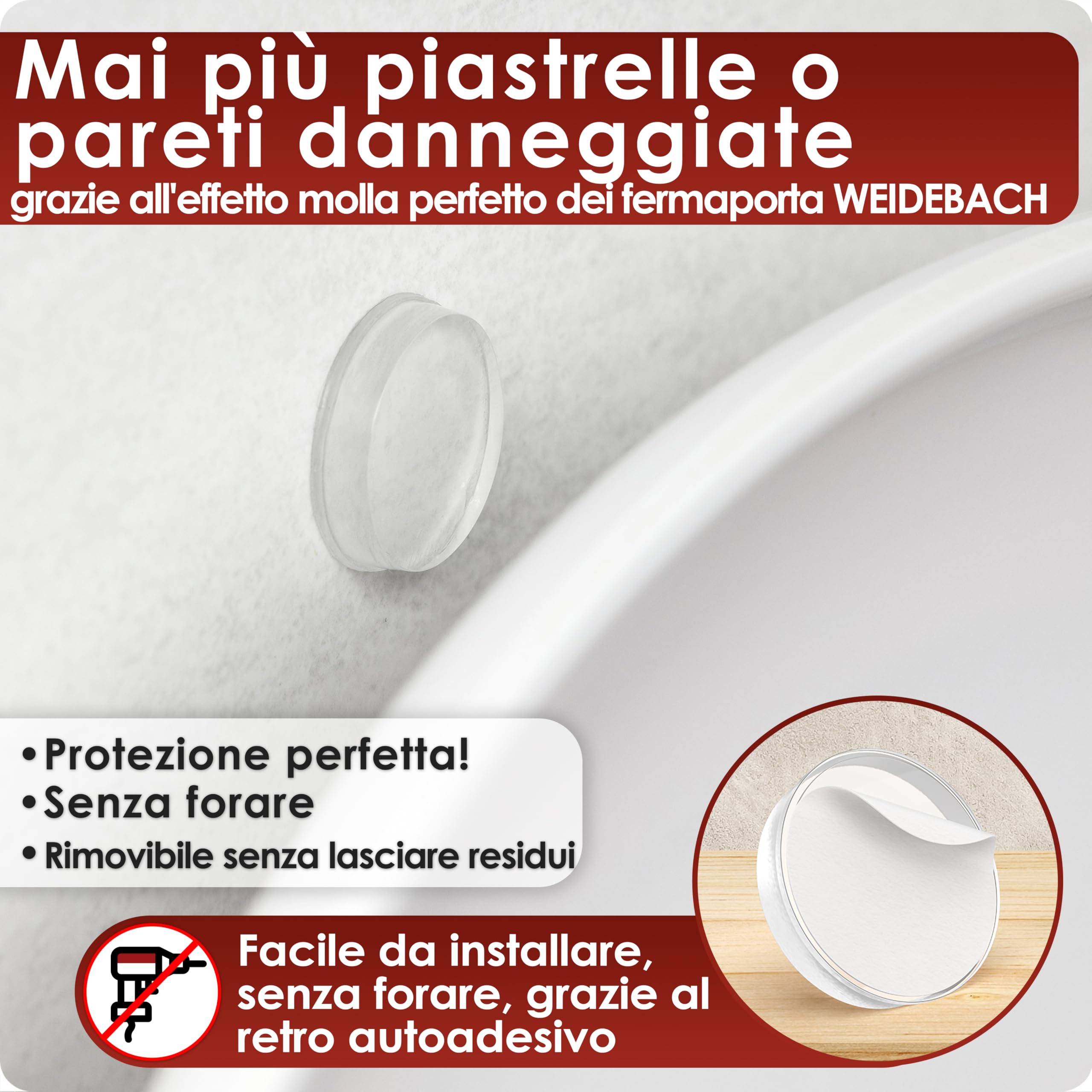 WEIDEBACH® 12x discreto fermaporta maniglia trasparente, paracolpi autoadesivi 20x5 mm, proteggi muro da sedie, gommini per bagno, superfici in vetro, pareti.