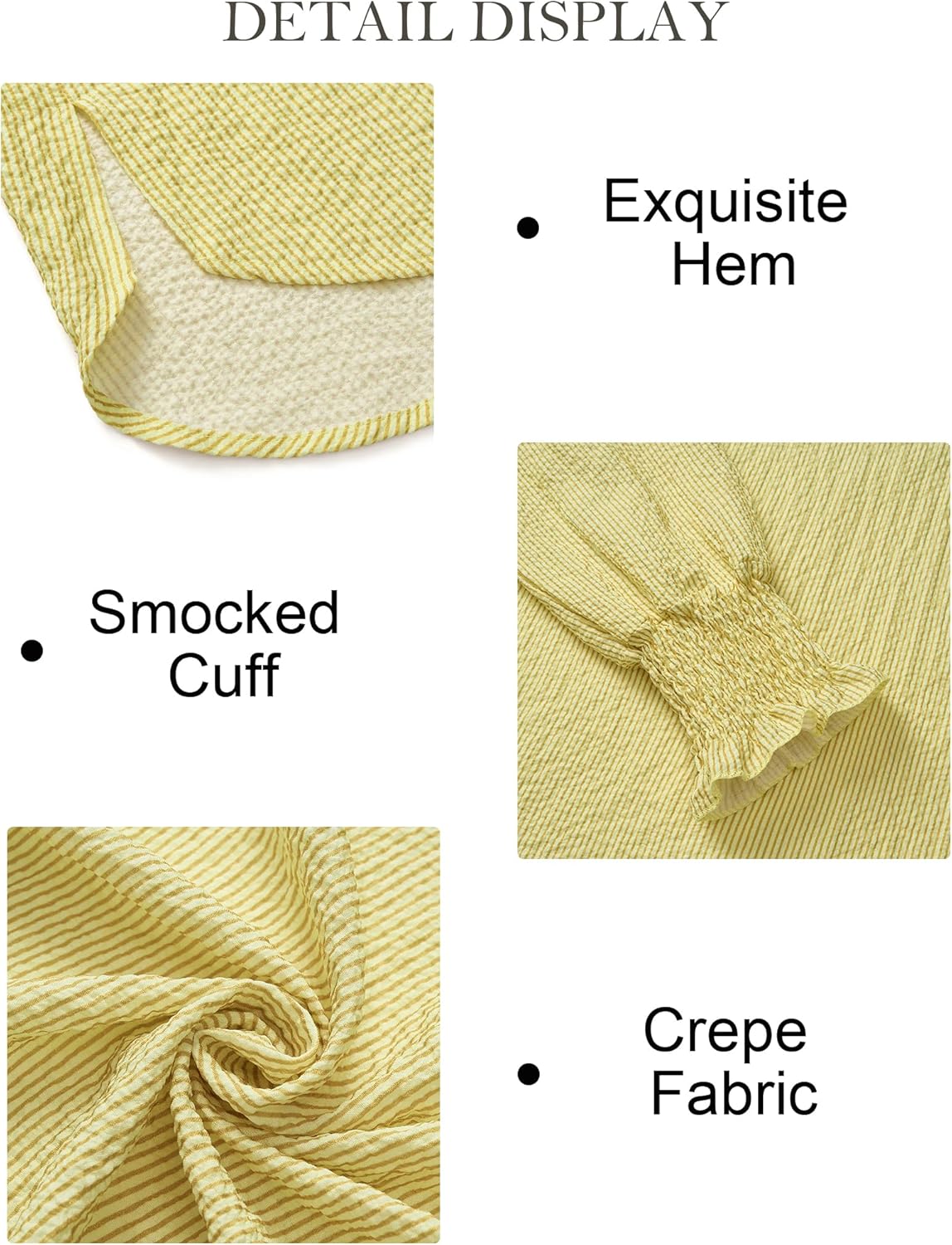 Women's Striped Button Down Shirts Long Sleeve Smocked Cuffed Oversized Boyfriend Blouses Collared Work No Pockets Tops - Image 5