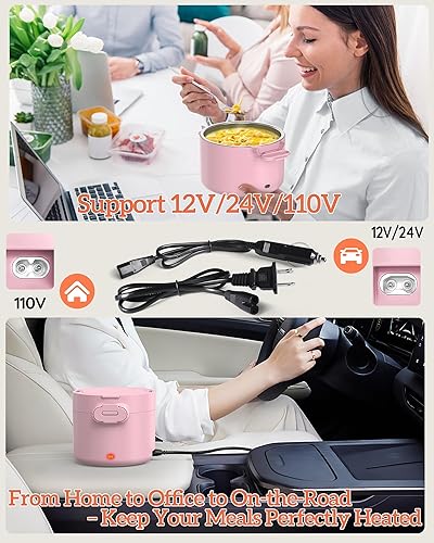 Miniatura 6 de Lonchera eléctrica, calentador de alimentos portátil de 33 onzas, calentamiento rápido de 100 W y acero inoxidable 304 a prueba de fugas, 3 en 1