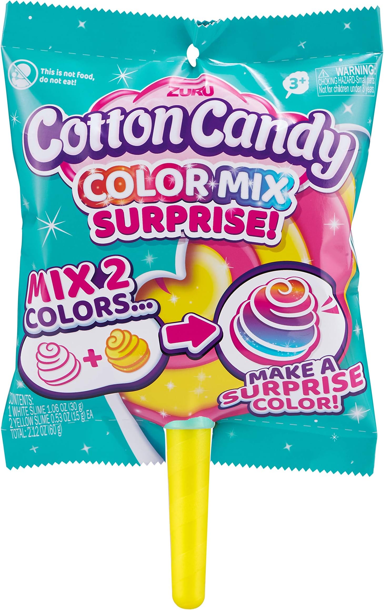 Oosh Slime Cotton Candy Color Mix Surprise by ZURU (Yellow Handle Blue Slime) Scented, Fluffy, Soft, Stretchy, Stress Relief, Party Favors, Non-Stick, Blue Lolipop and Yellow Handle