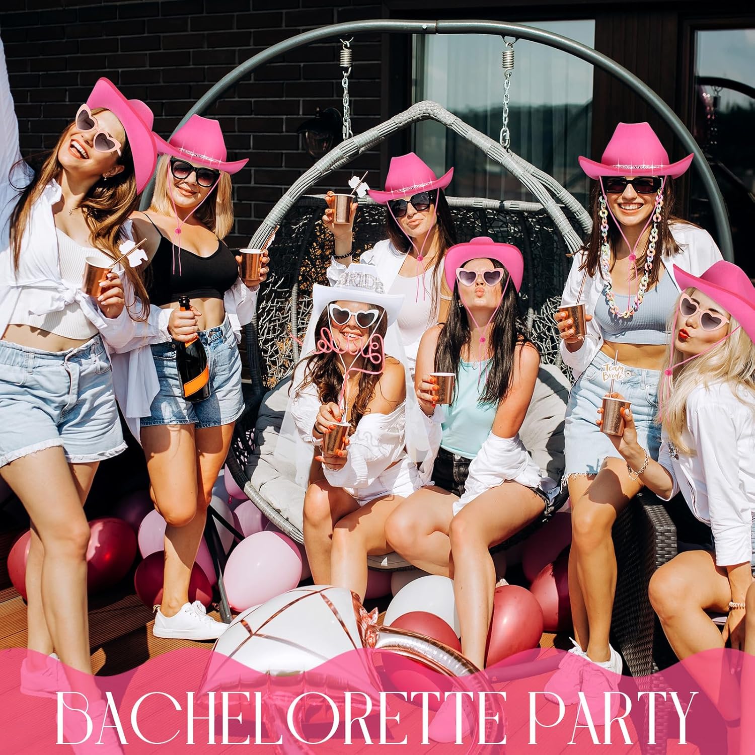 Unittype 14 Pcs Bridal Cowgirl Party Set Heart Glasses Bride Cowboy Hats for Bachelorette Party Bridal Wedding Shower