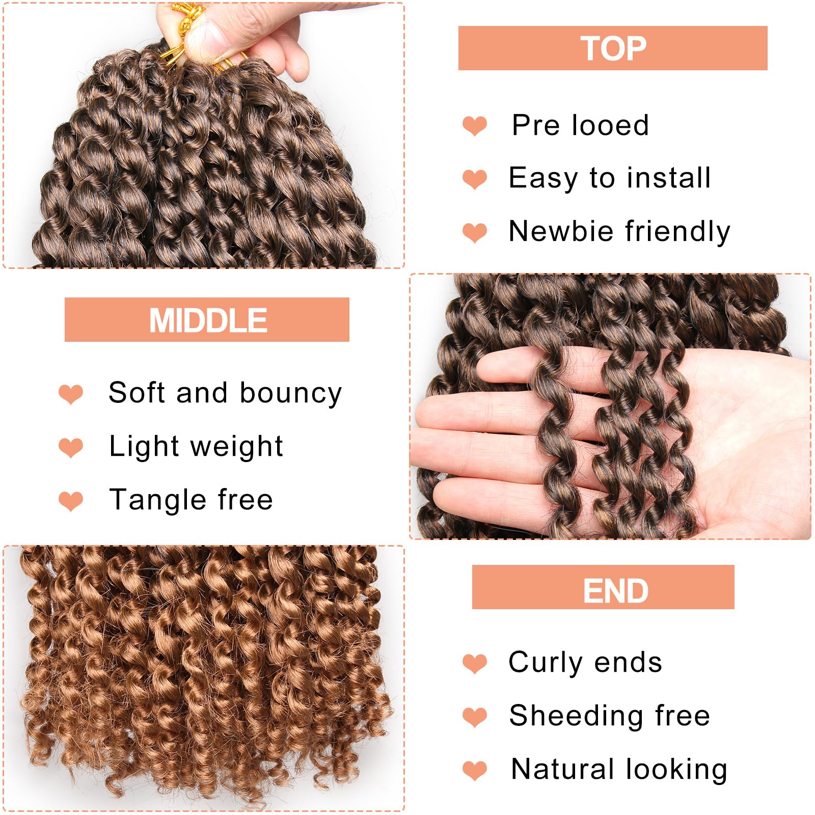 Mscat 7 Packs Passion Twist Water Wave Crochet Hair - 24 Inch Ombre Dark Brown Twists - Bohemian Synthetic Hair Extensions - Image 3