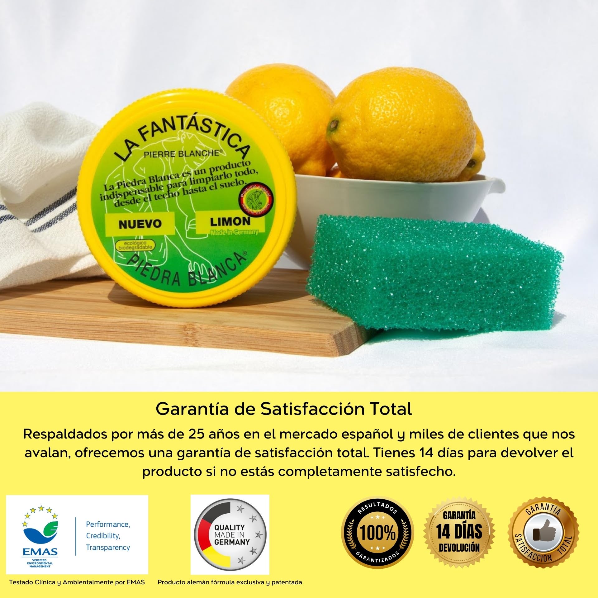 La Fantástica Piedra Blanca Original Pack 4x900g | Arcilla de Limpieza Multiusos, Fórmula Alemana, 8 Esponjas de Regalo