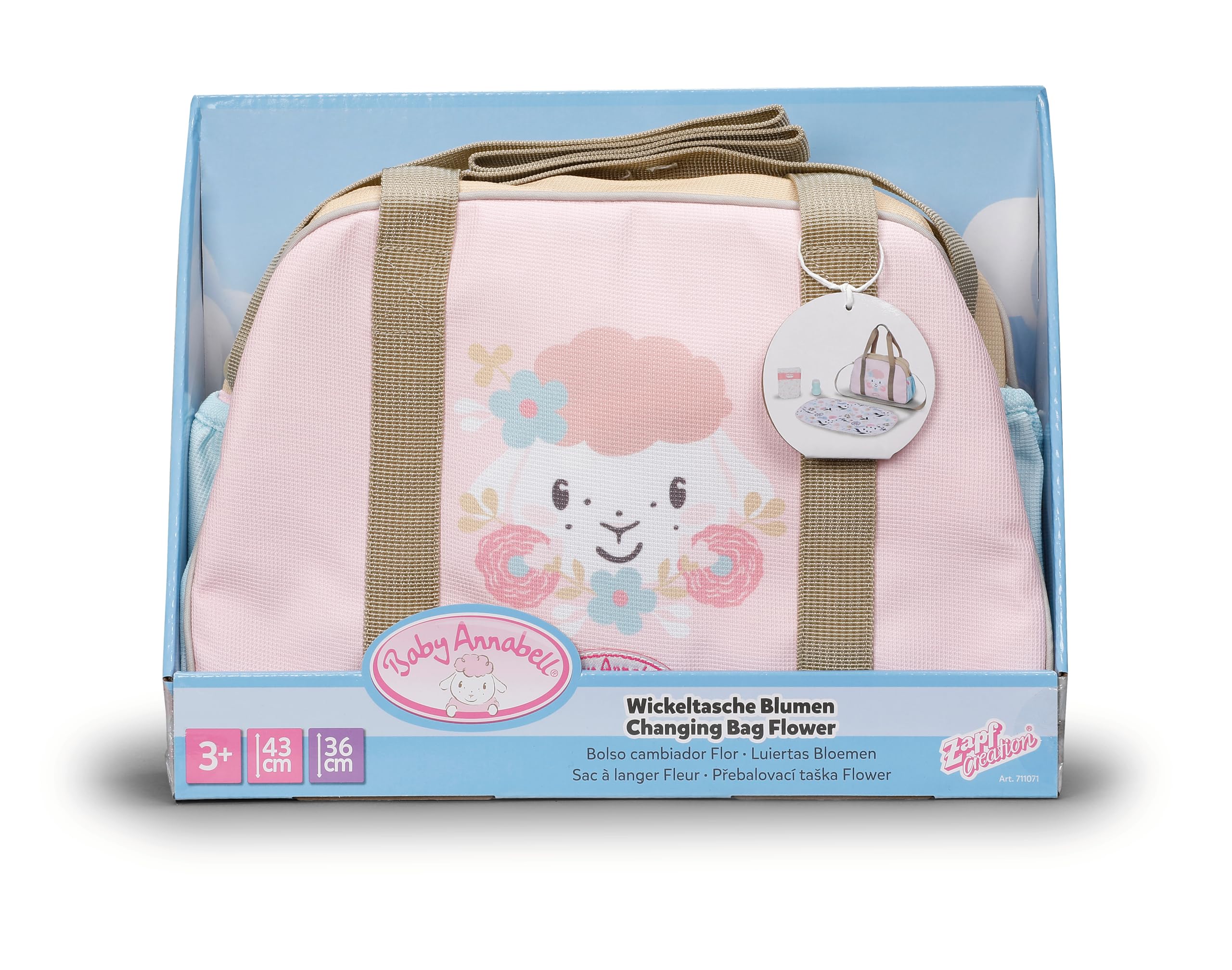 Baby Annabell Wickeltasche – Puppenzubehör inkl. Wickelunterlage, Pretend Lotion Flasche & Windel – 100% plastikfreie Verpackung – passend für jede 36 cm und 43 cm große Puppe – geeignet für Kinder ab