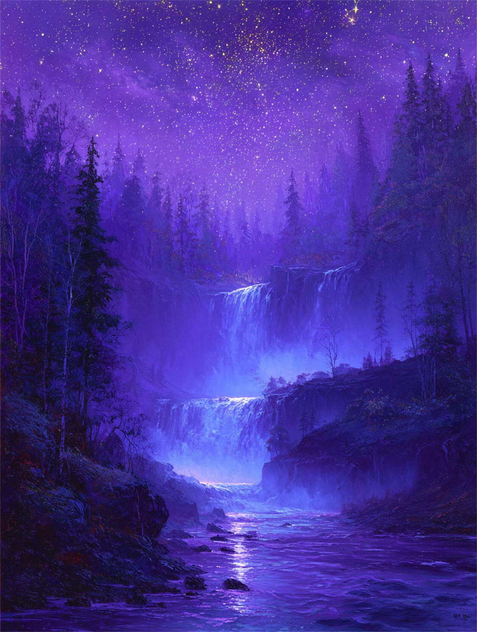 Dipingere con i Numeri Adulti Cascate, Il cielo stellare Dipingere con i Numeri Bambini DIY Kit, Set Premium con Pennelli, Decorazione Casa & Creativo Regalo, Attività di Tempo libero 70x95cm z-347
