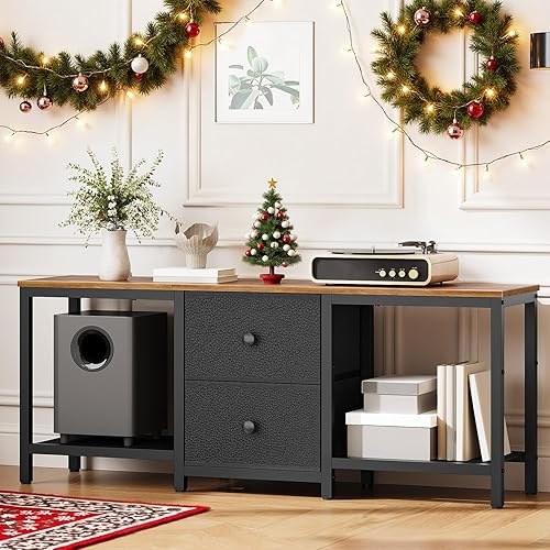 Miniatura 3 de Soporte de TV para televisores de hasta 55 pulgadas, centro de entretenimiento con 2 cajones de tela, consola multimedia con estantes, soportes de