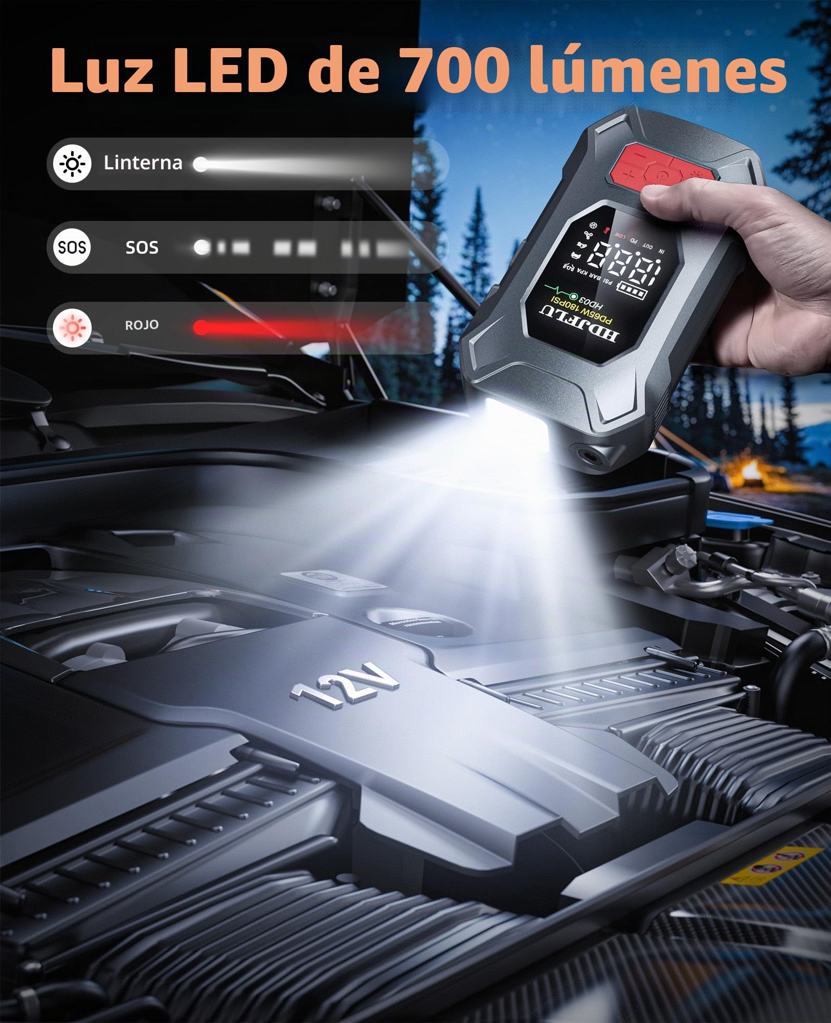 7500A 180 PSI Luftkompressor, 24000 mAh Autobatterie-Startgerät | Startbox für Alle Benzin-/10-Liter-Diesel-Fahrzeuge, 65 W PD Schnellladungs-Bank, tragbare Reifenluftpumpe