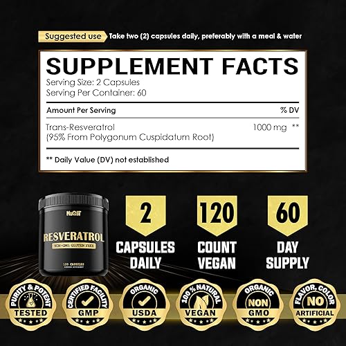 Miniatura 7 de NUQIIT Suplemento Trans Resveratrol 1000mg - Beneficios impresionantes para el sistema inmunológico, la producción de energía y el apoyo a la salud