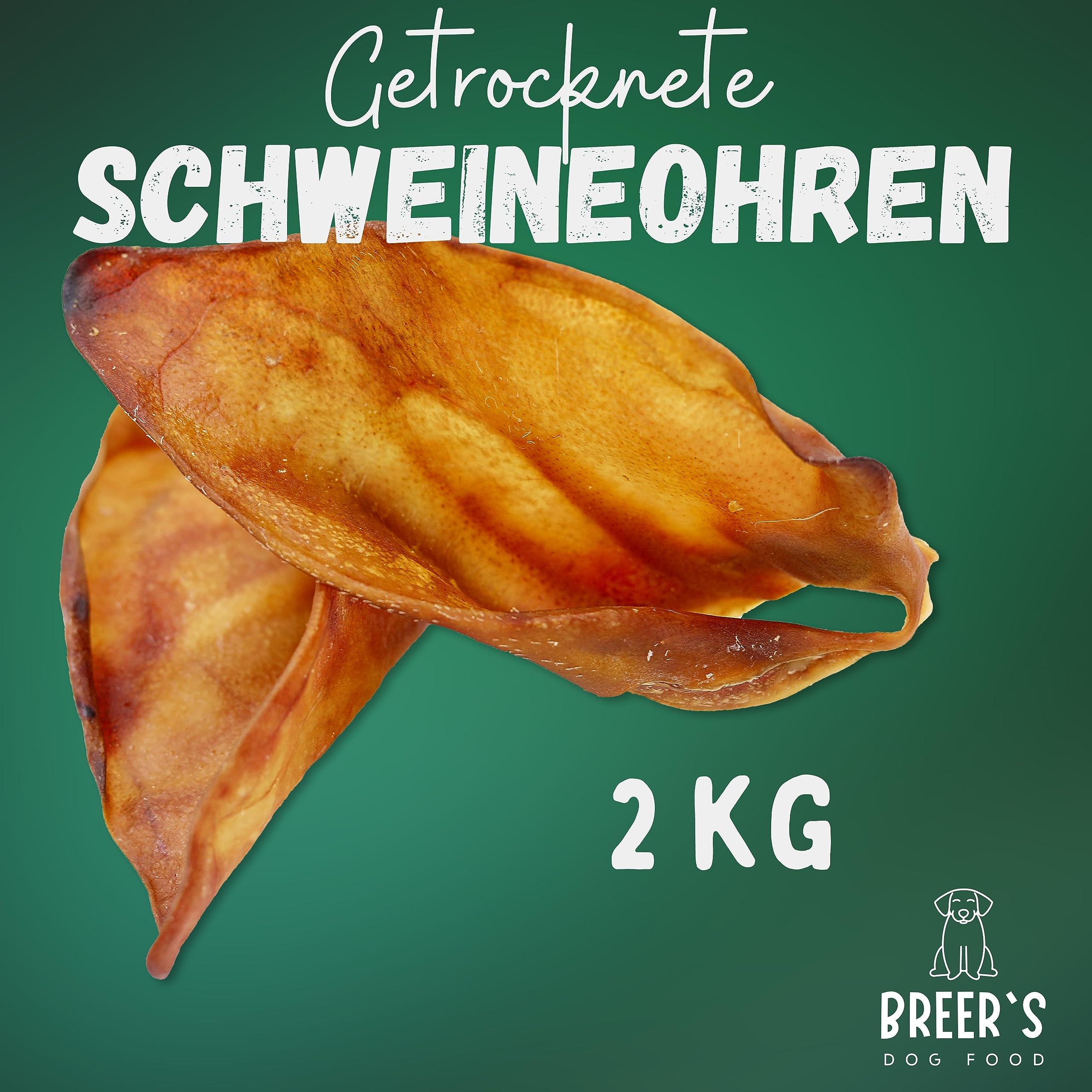 BREERs Getrocknete Schweineohren für Hunde 2 Kg Kauartikel aus Schwein, Hundeleckerli getreidefrei, Kausnack, Leckerli Hund, eigene deutsche Herstellung