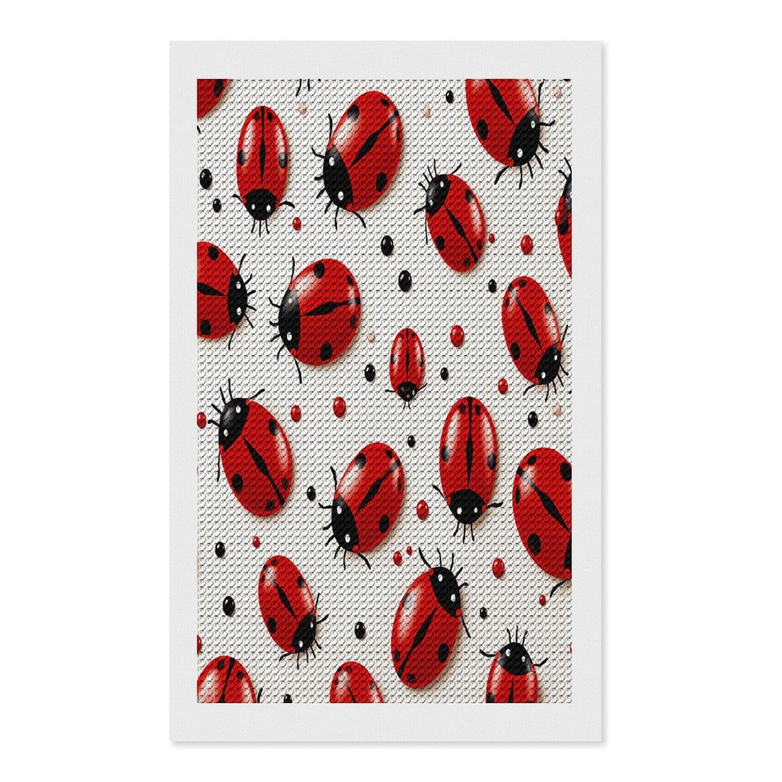 FekiLoot Red Ladybug Diamond Painting Kits for Beginners DIY Diamond Art Kits for Adults Full Drill Round Diamond Dot Gem Art Painting Fun DIY Crafts for Home Kitchen Wall Decor Gift 12"x20"