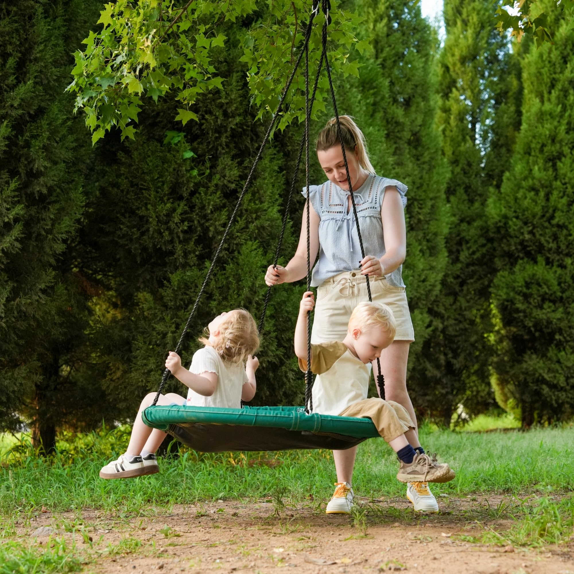Nestschaukel Sitz - 100 cm Baumschaukel für Kinder mit 160 kg Kapazität, verstellbare Seile und Gurte, wetterfest für den Außen- und Innenbereich (Racing Green)
