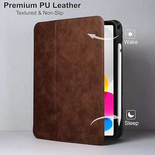 Miniatura 3 de Zinibri Funda compatible con iPad de 10.9 pulgadas 2022 A2696 A2757 A2777 con soporte para lápices, textura de piel sintética, múltiples ángulos de