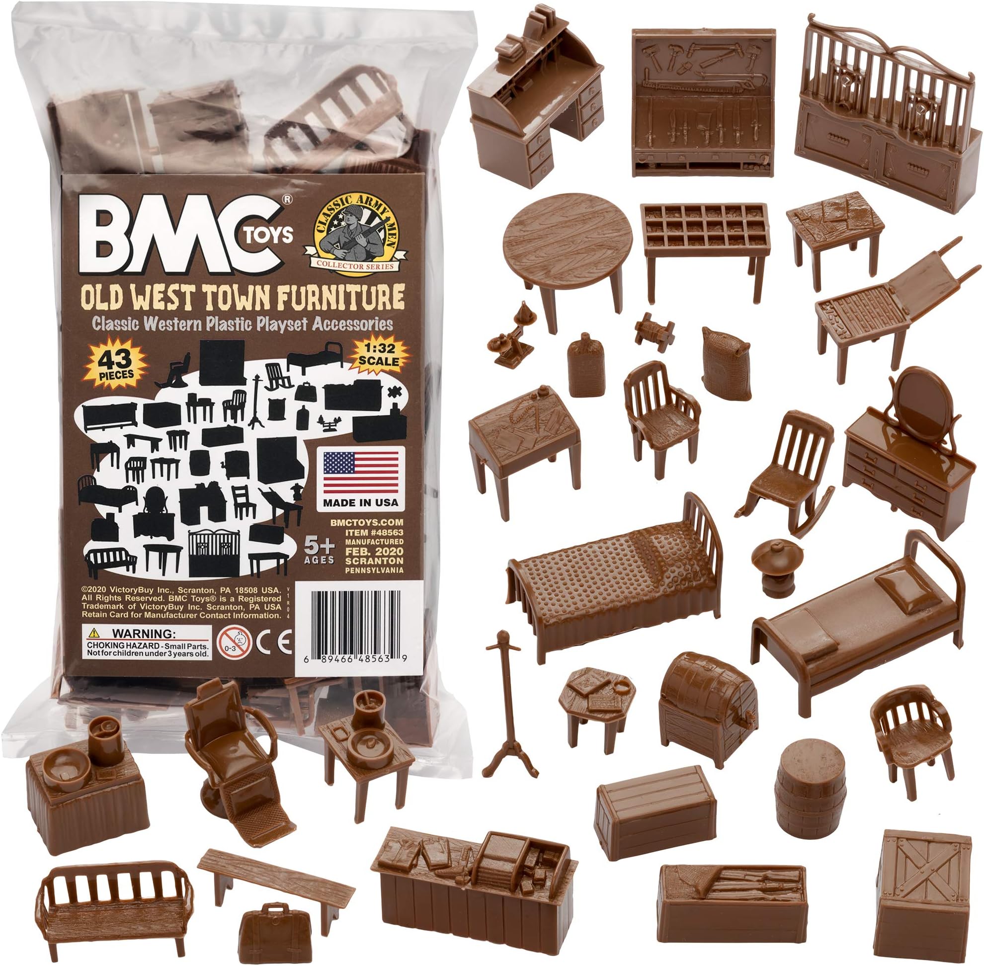 BMC Toys Classic Marx Western Town Furniture 42pc Plastic Cowboy Playset Accessories