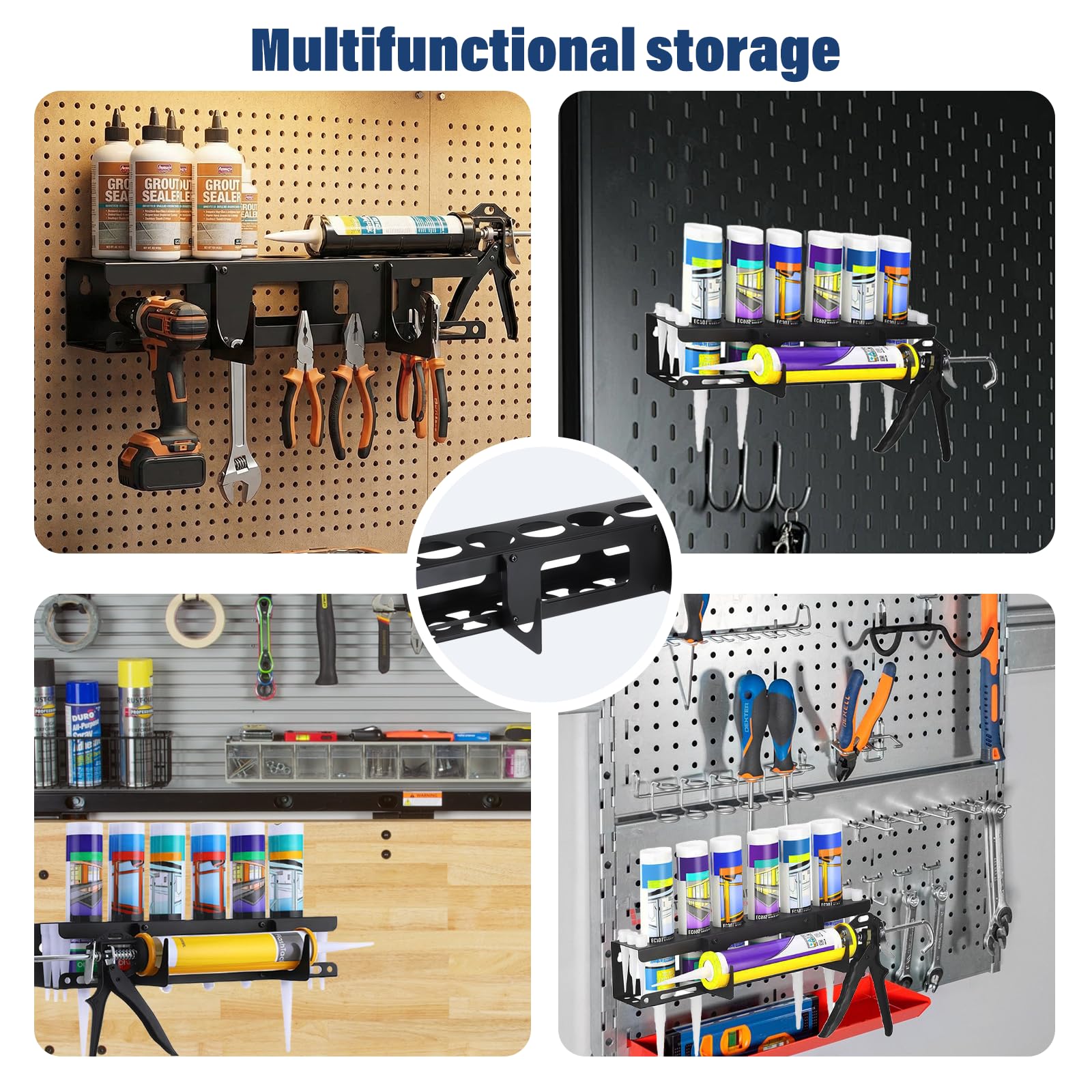 MIPIACE 6 Trous Support Cartouche Silicone Utilitaire Support de Bombe Aérosol 41x8.5x8.5cm Organisateur D'outils De Calfeutrage pour Garage L'atelier Tube de Calfeutrage Maison