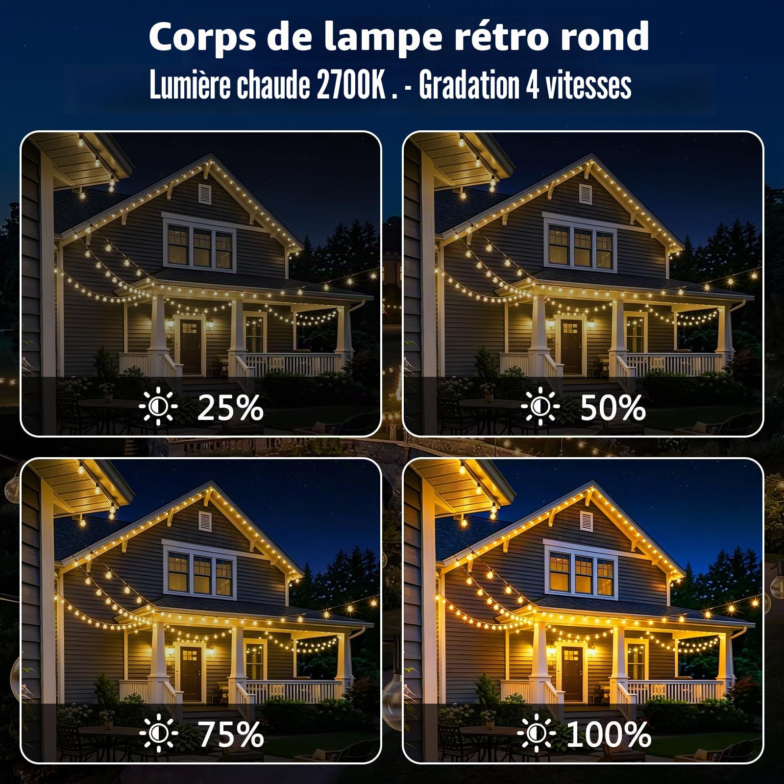 Loowoko Guirlande Lumineuse Extérieure 30M G40 - LED Intelligente avec App & Télécommande, Double Contrôle, 40+2 Ampoules Dimmables, IP44, Minuterie pour Jardin, Balcon, Soirées