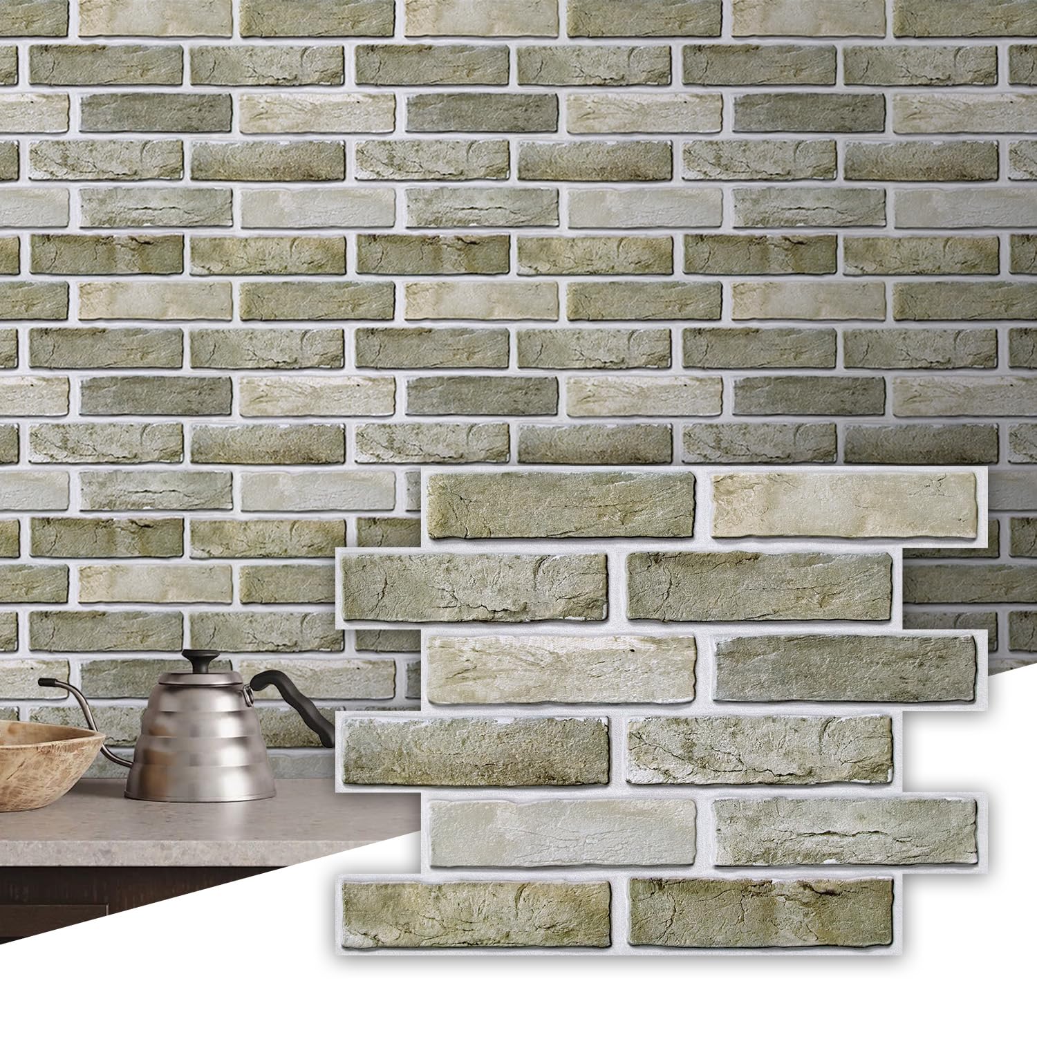 Commomy Pannelli da parete 3D in finto mattone, 40 x 30 cm, 10 pezzi | Adesivo da parete ultra leggero in PVC con mattoni finti per cucina, camera da letto, decorazione rapida da parete fai da te