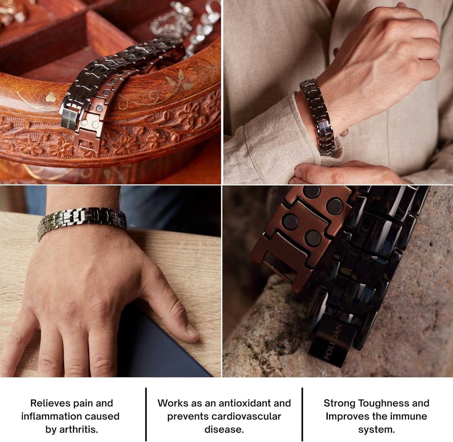 Copper Bracelet 6200 Gauss Power | Mens Bracelet 99.99% Pure Copper | Magnetic Bracelets for Men with Adjustable Fit & Sizing Tool | Stylish Jewelry | Magnet Gifts for Him (2X Black Copper) - Image 4