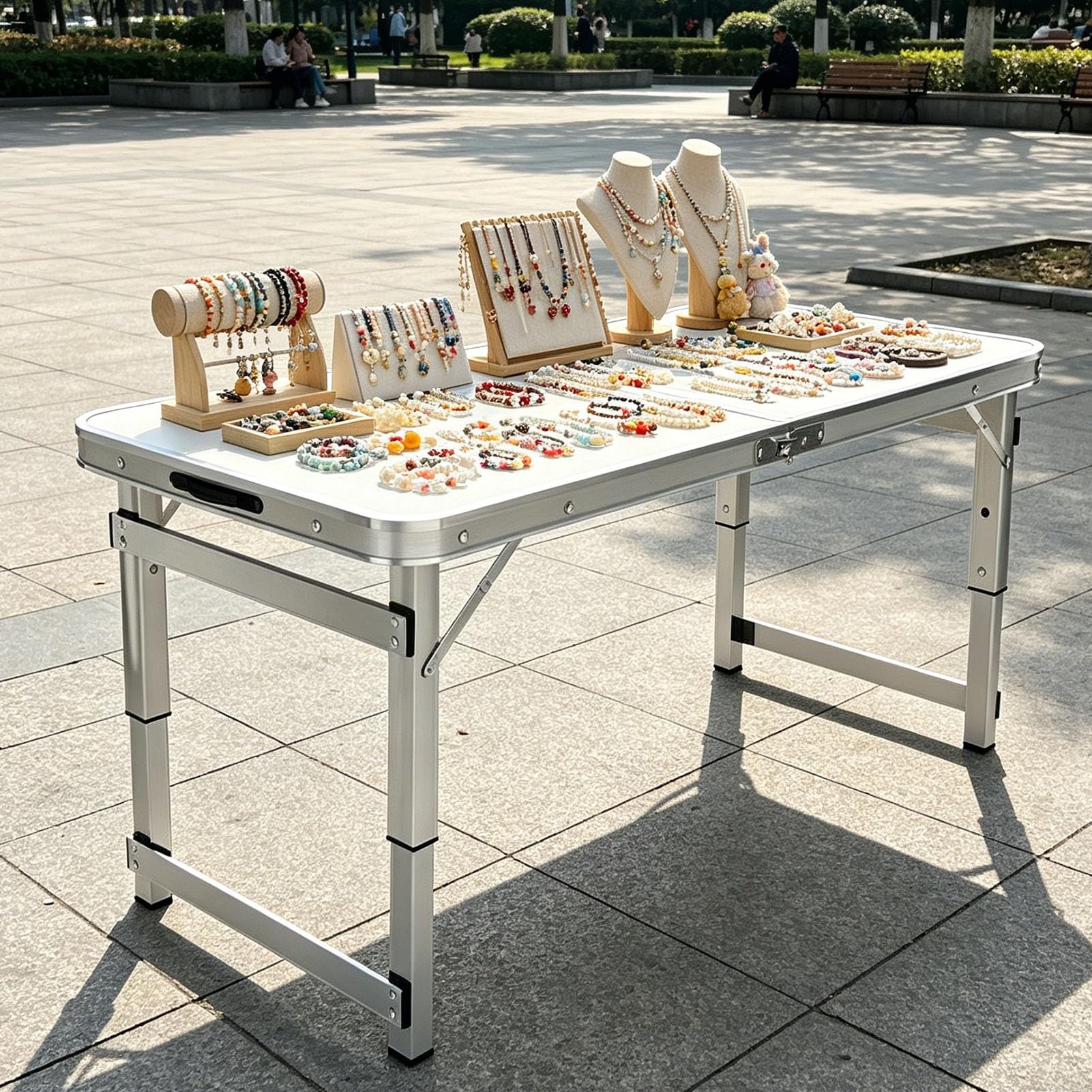 Table utilitaire portable avec pieds réglables pour fête et camping