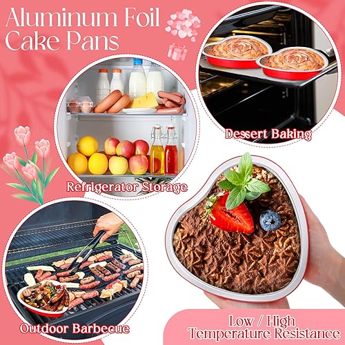Miniatura 7 de Yinkin 25 moldes de papel de aluminio con forma de corazón de 22 onzas para cupcakes con tapas y cucharas, moldes desechables para tartas, moldes