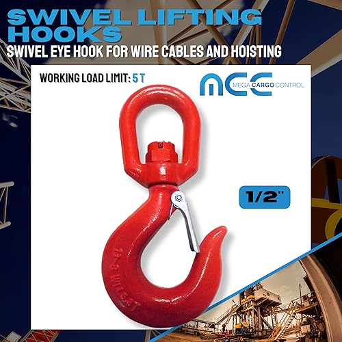 Miniatura 2 de Mega Cargo Control Gancho de elevación giratorio de 12 pulgada  Gancho de elevación forjado de grado 80 con ojo giratorio y soporte de horquilla