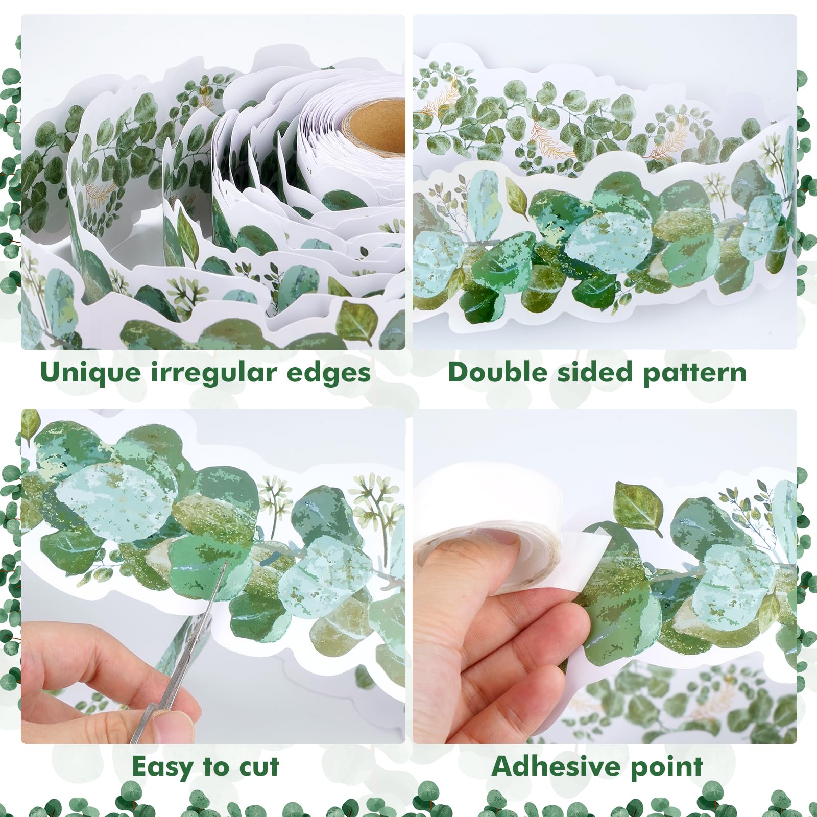 Cettkowns Eucalyptus Greenery Bulletin Board Borders - 2 Rolls, 72 Feet Total, Double-Sided Spring Decor