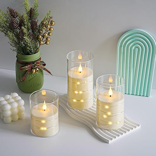 Miniatura 5 de Da by Velas parpadeantes sin llama con control remoto, velas LED acrílicas con cuerda de estrella incrustada, vela a pilas, para decoración del