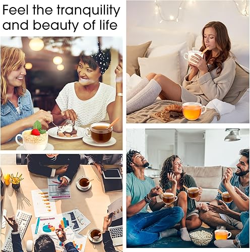 Miniatura 6 de 6 juegos de tazas de café de vidrio grandes de otoño de 16 onzas con tapas, tazas de café transparentes y cucharas de acero inoxidable, tazas de